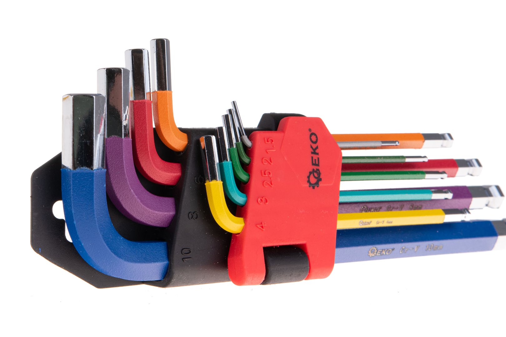 Комплект 9 ключове имбус тип L, цветни с опора GEKO