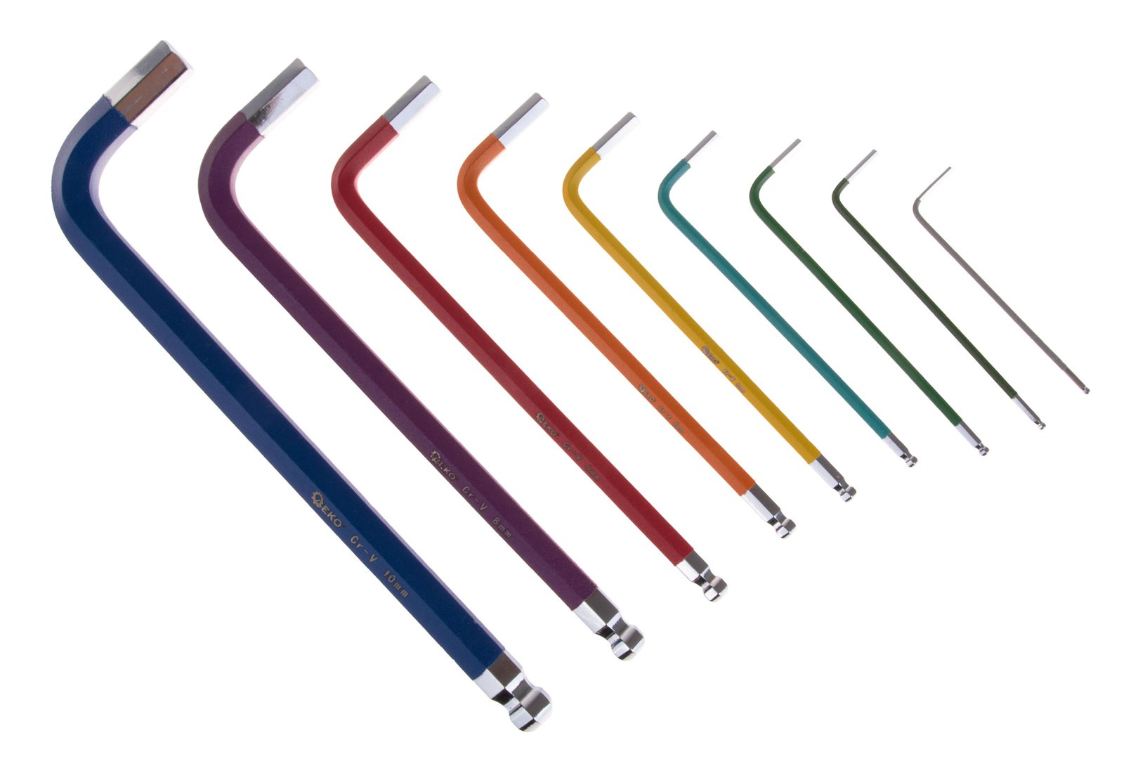 Комплект 9 ключове имбус тип L, цветни с опора GEKO