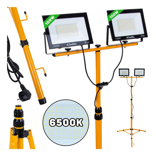 LED работна лампа 2 х 100W 6500K с регулируема стойка за статив