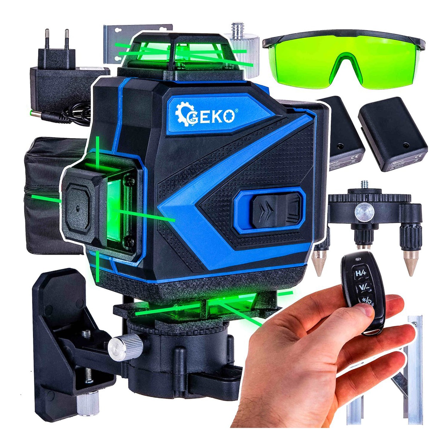 Лазерен нивелир 360 градуса 4D с 2 батерии GEKO