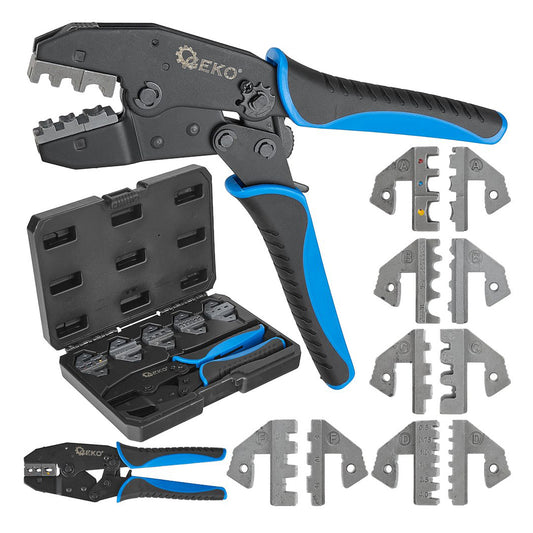 Клещи за кримпване на щепсели и съединители с 5 сменяеми глави GEKO