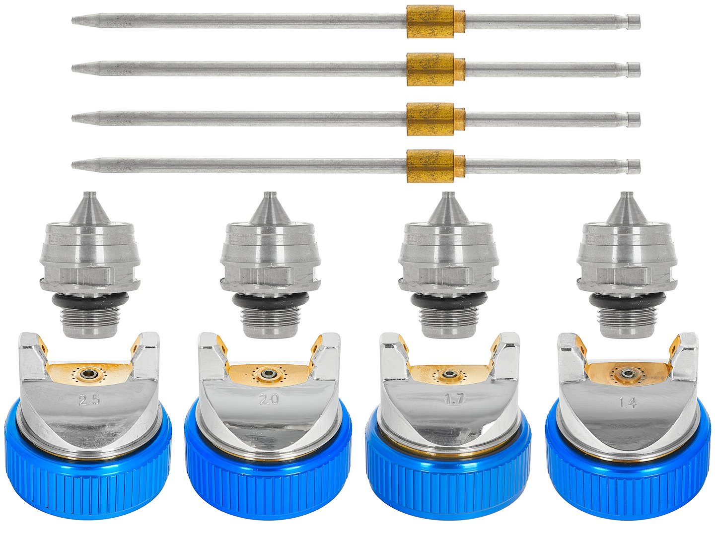 Бояджийски пистолет HVLP 600 мл с 4 дюзи 1,4-1,7-2,0-2,5