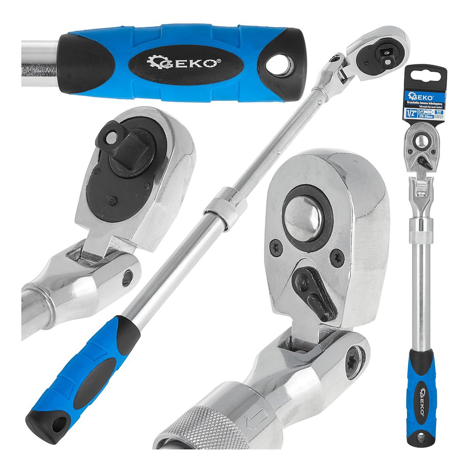 Тресчотка 1/2 с регулируема телескопична дръжка 370-510 мм и шарнирна глава 72 т CRV