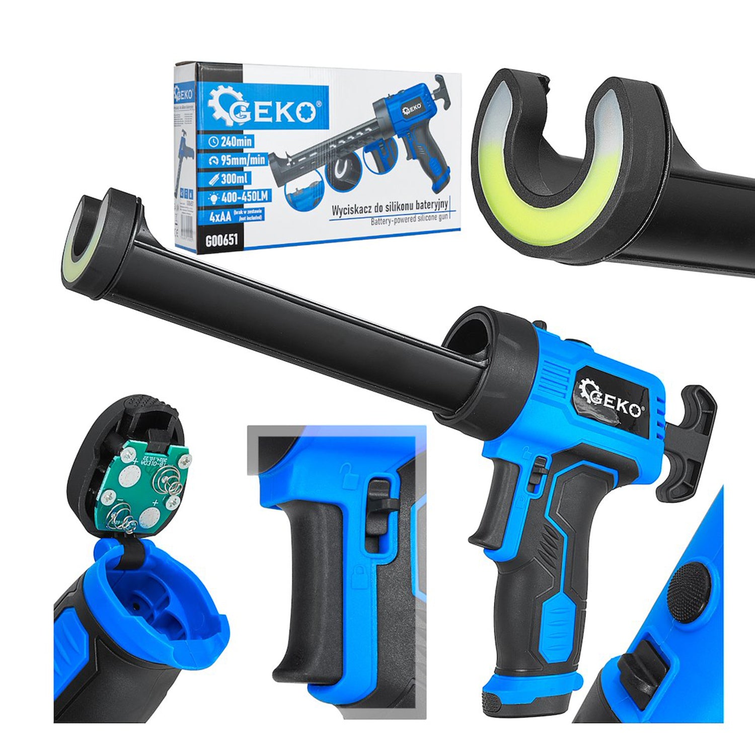 Електрически пистолет за силикон с LED 6V GEKO