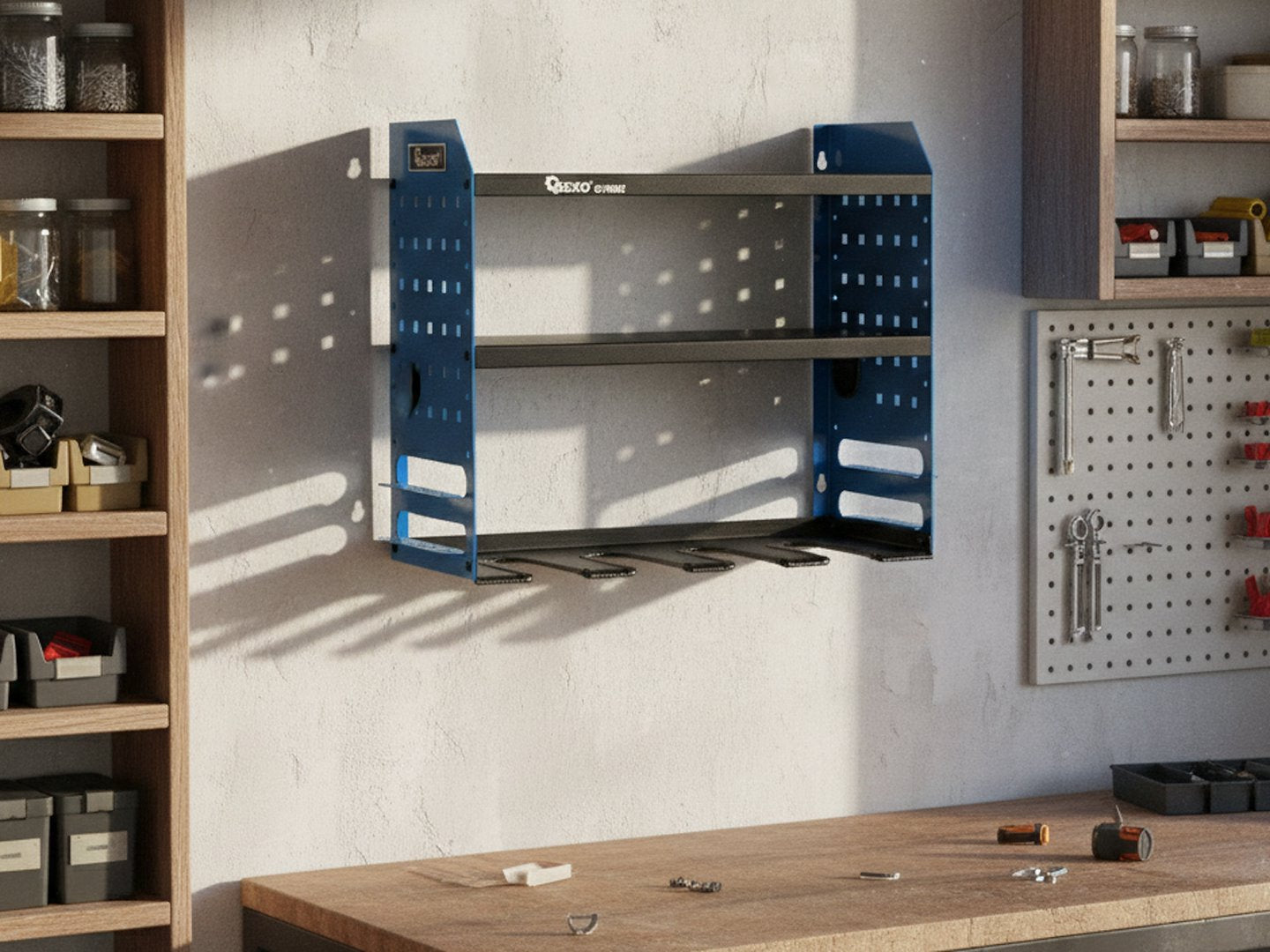 Метален рафт с държач за отвертки и електроинструменти GEKO