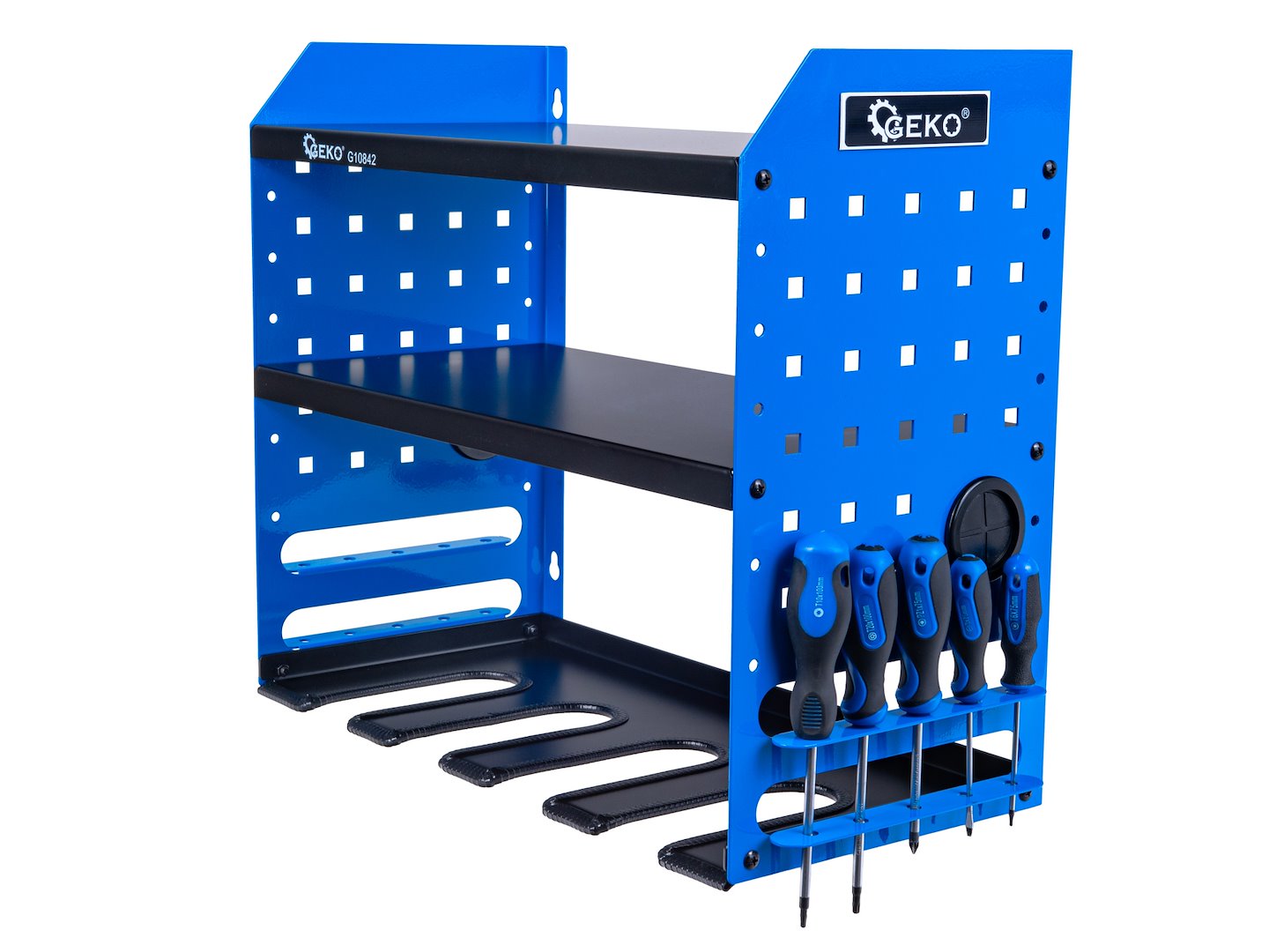 Метален рафт с държач за отвертки и електроинструменти GEKO