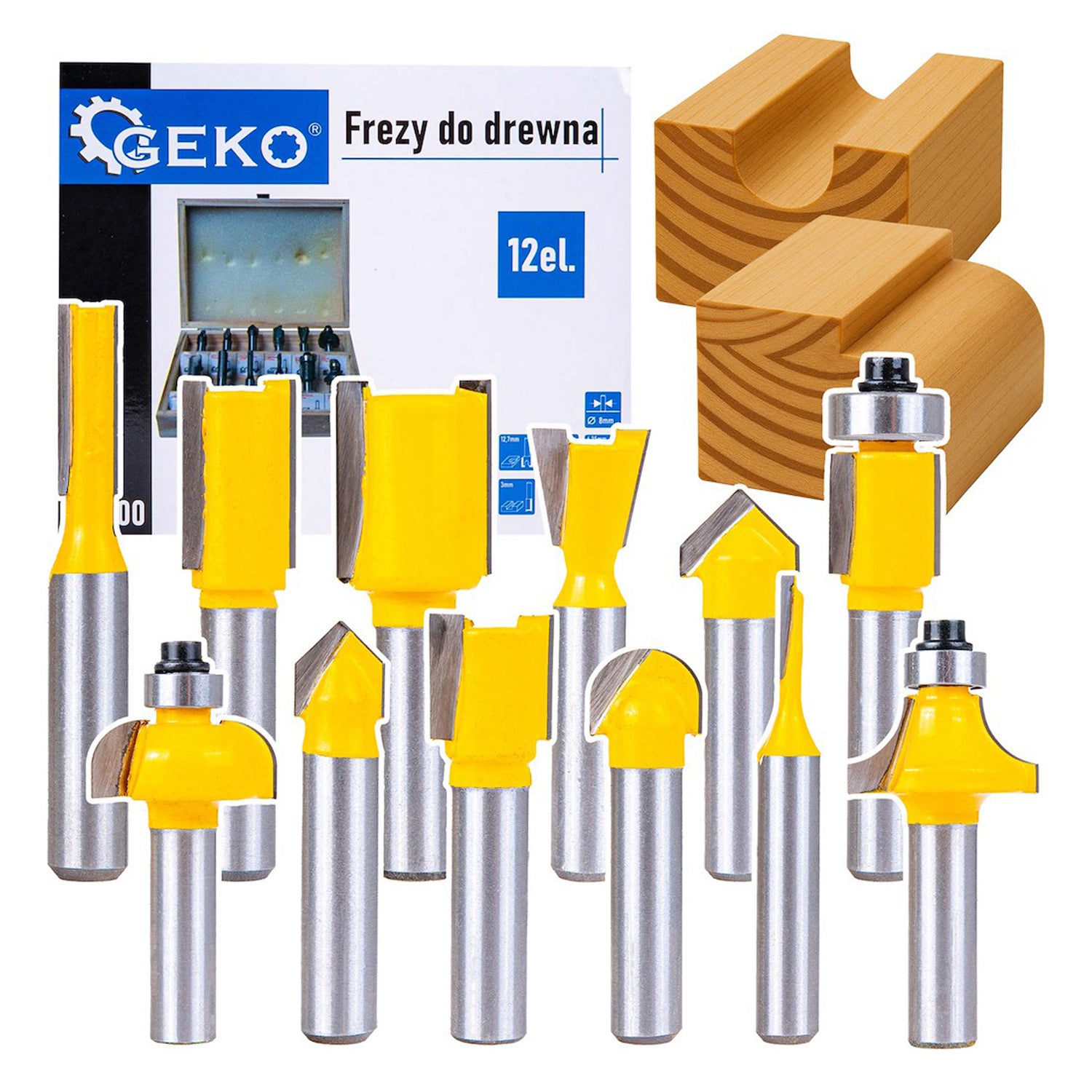 Комплект 12 дървени свредла, диаметър 8 мм - HSS, с държач - GEKO