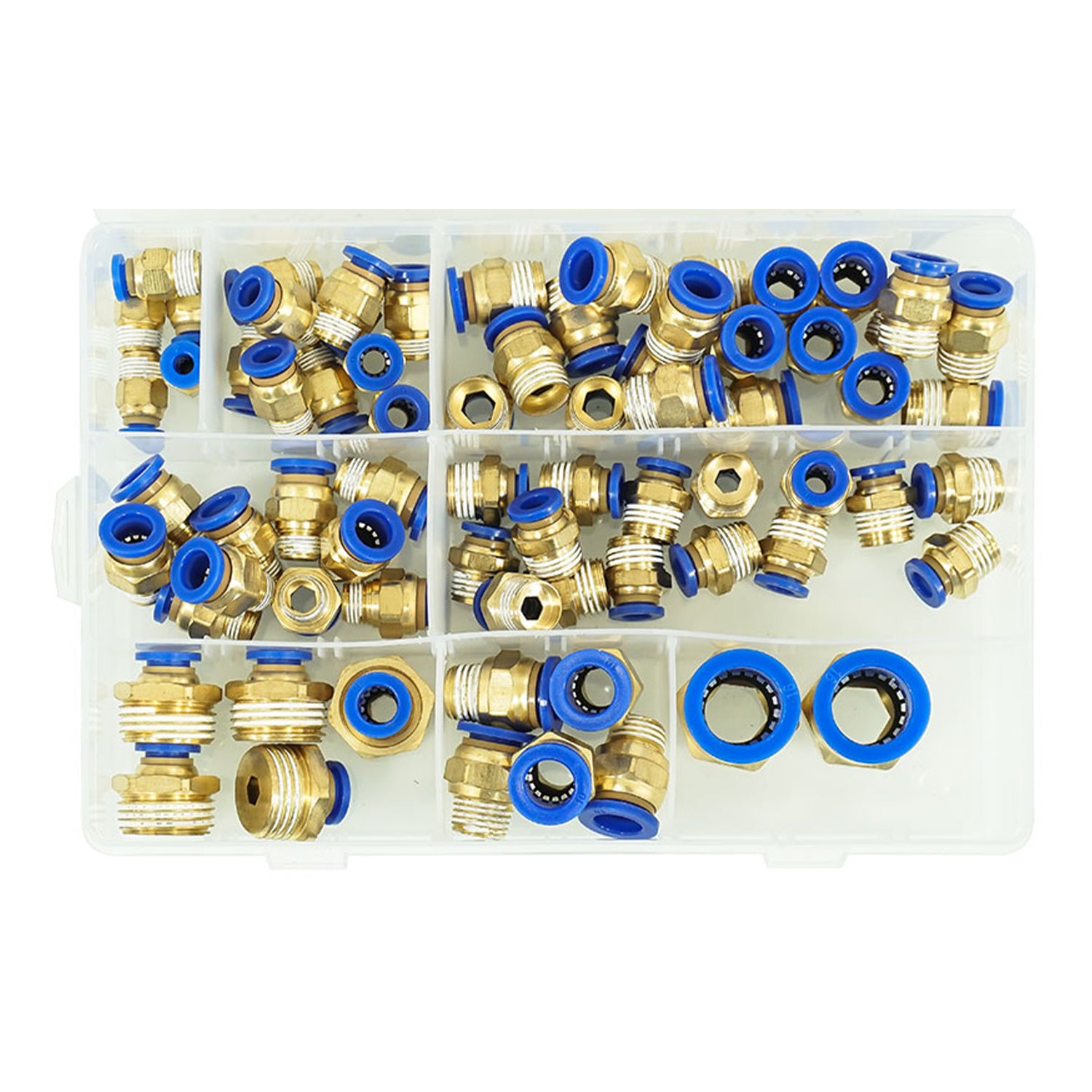 Комплект 72 бързи пневматични съединения с push-in конектори 1/8"-1/2" 4-16 мм - VERKE