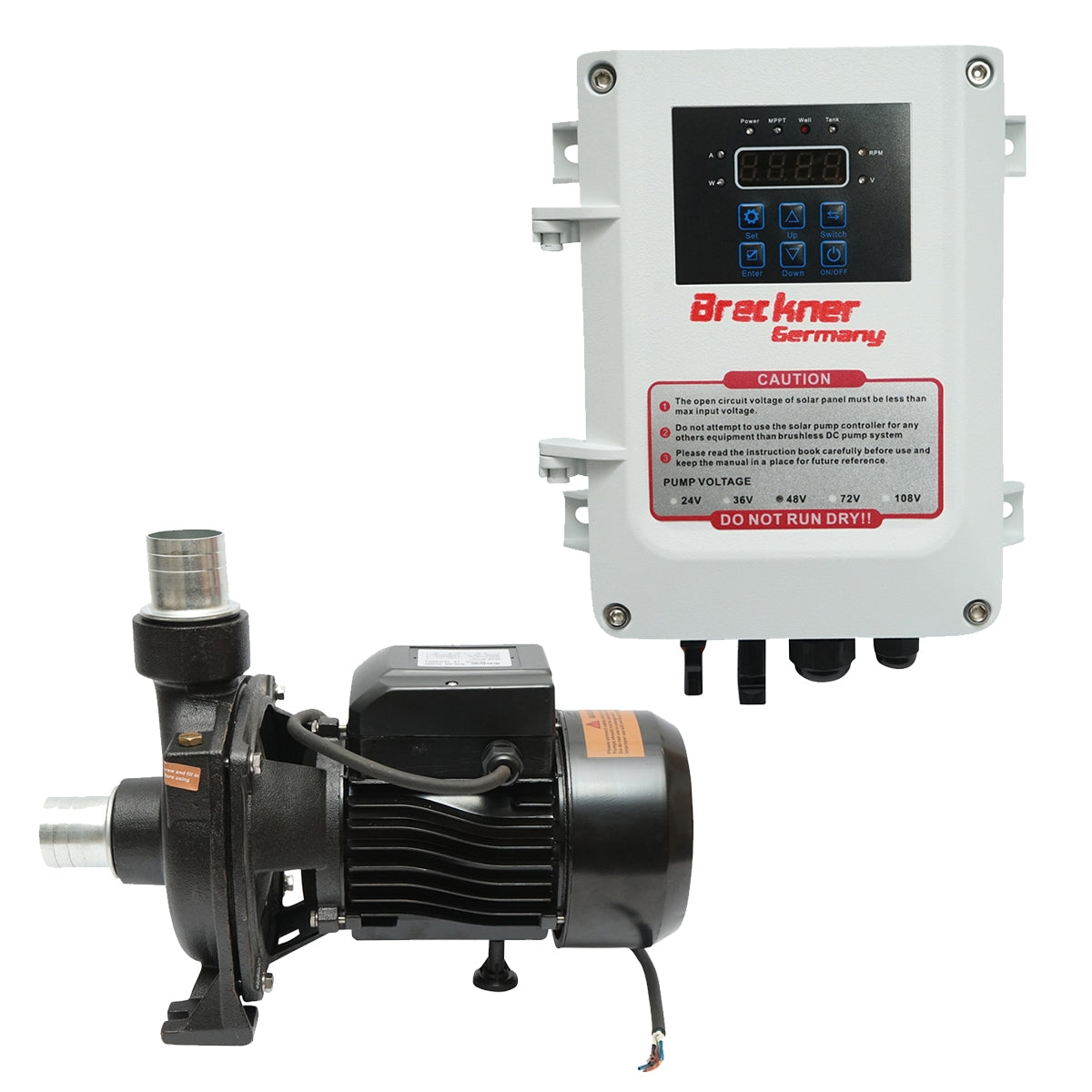 Помпа за повърхностна вода 550W, 48V, дебит 17 m3/h с MPPT контролер + сензор за нивото на водата за соларен фотоволтаичен панел Breckner Germany