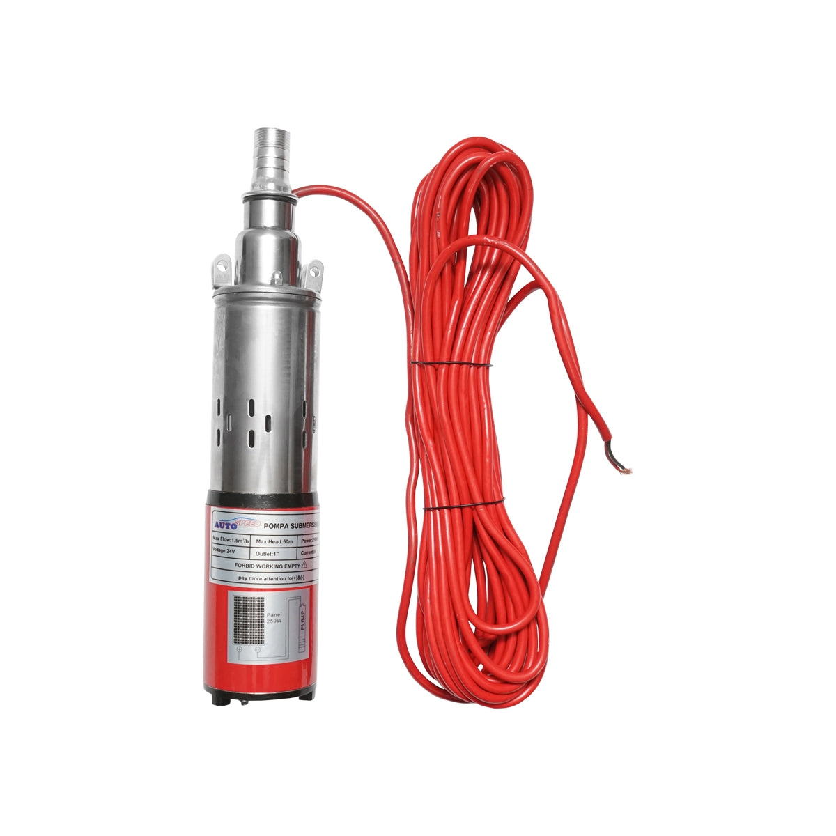 Потопяема водна помпа за слънчев панел 24V/250W 8A дебит 1,5 m3/h, D80 мм