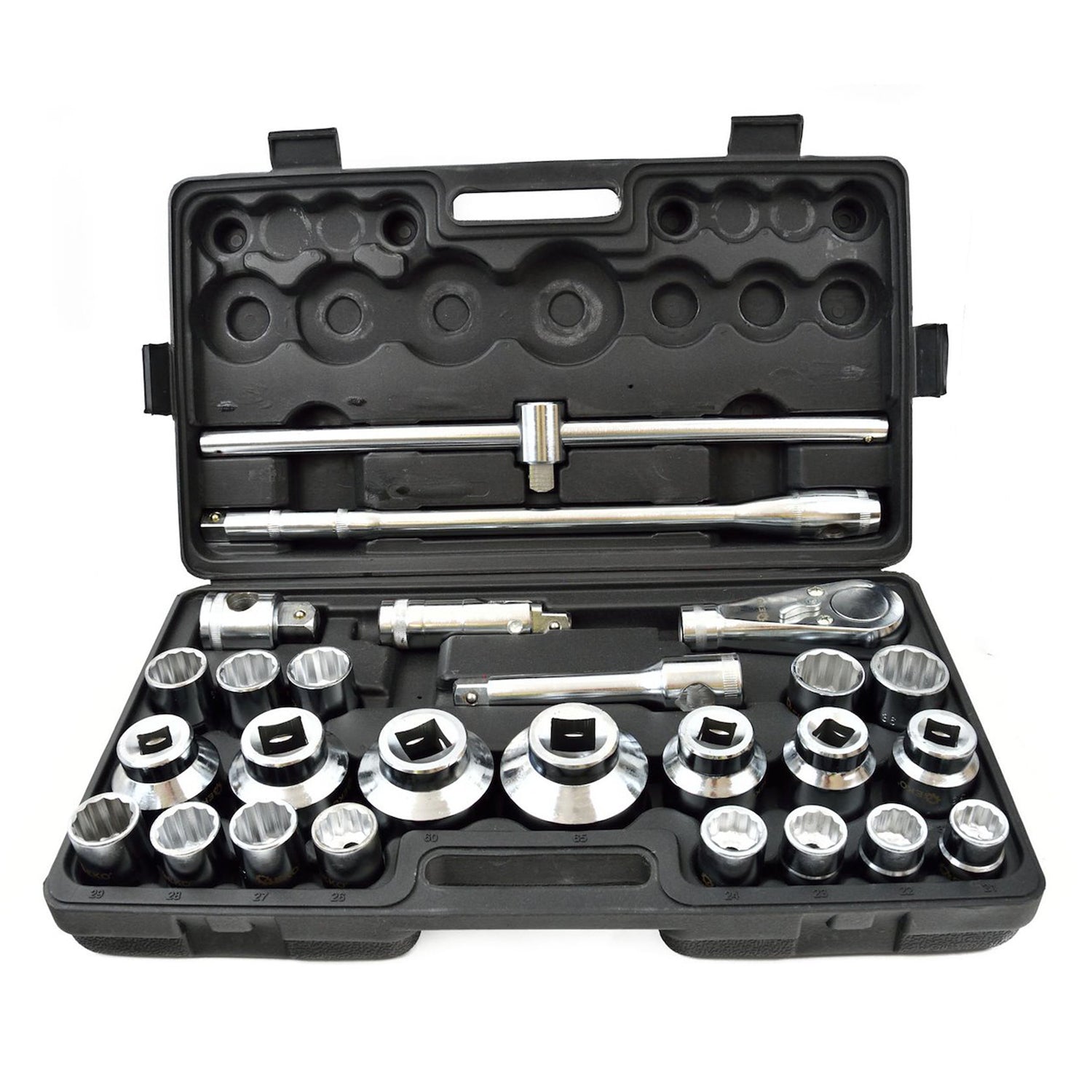 Комплект вложки, дванадесетостен 3/4" 1" с тресчотка 21-65 мм 26 броя GEKO