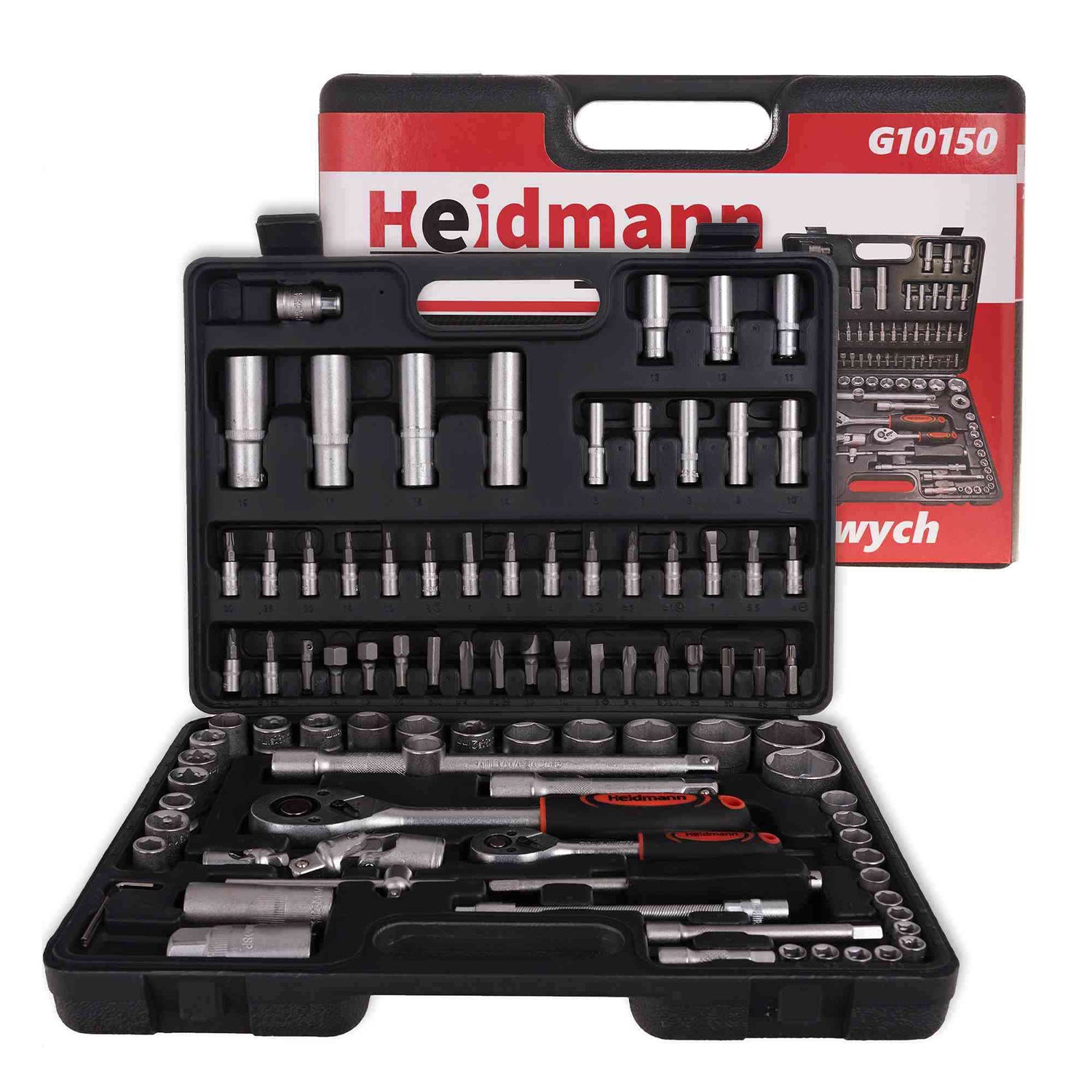 Комплект инструменти с вложки и тресчотка 1/4 1/2 94 части HEIDMANN