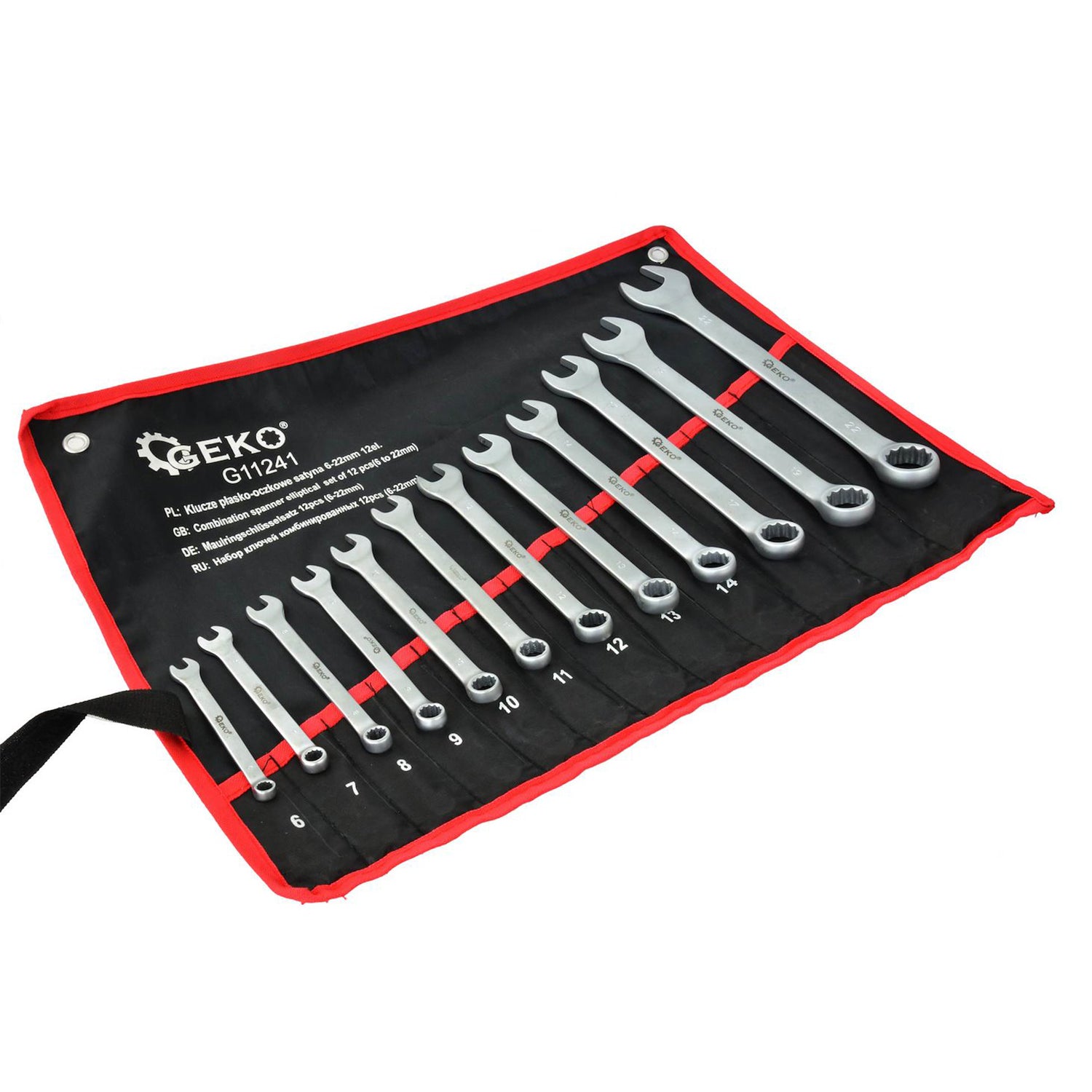 Комплект 12 фиксирани комбинирани гаечни ключове, сатенено покритие, CRV 6-22 мм - GEKO