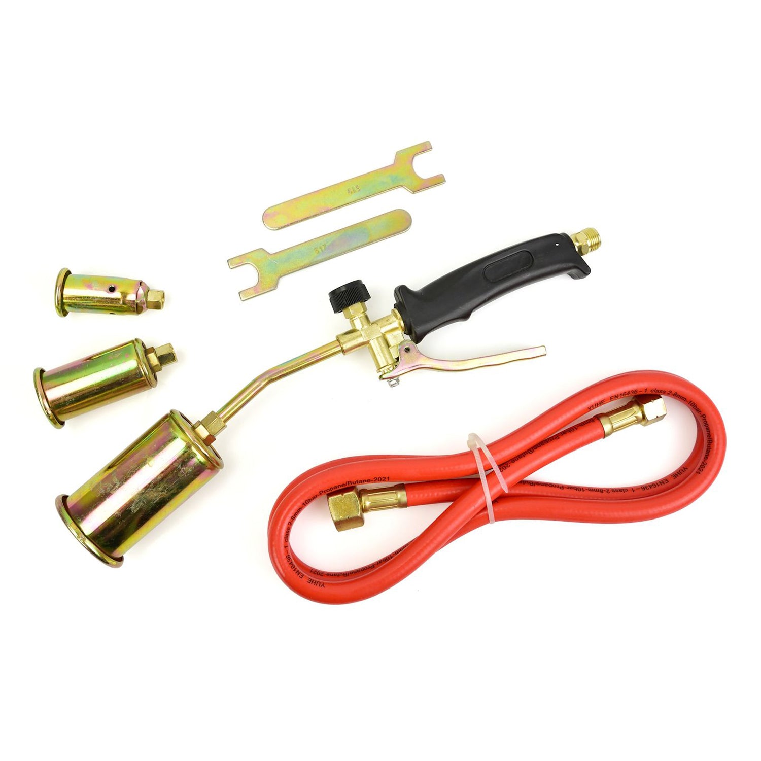 Газова горелка с маркуч 1,5 м за нагряване и горене, 3 глави 25, 35 и 50 мм - GEKO