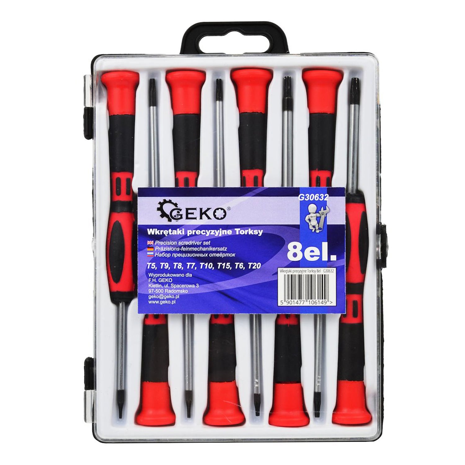 Комплект 8 прецизни отвертки Torx T5–T20 GEKO