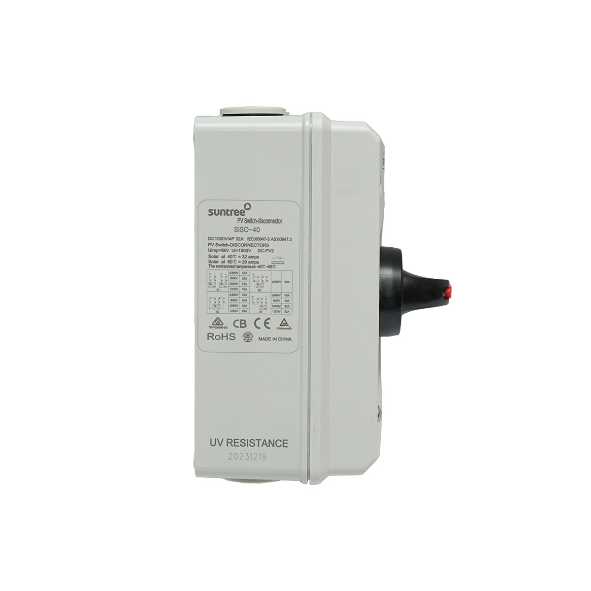 Разделител, прекъсвач SISO-40, 4P, 32A, 1000V за фотоволтаични системи Suntree