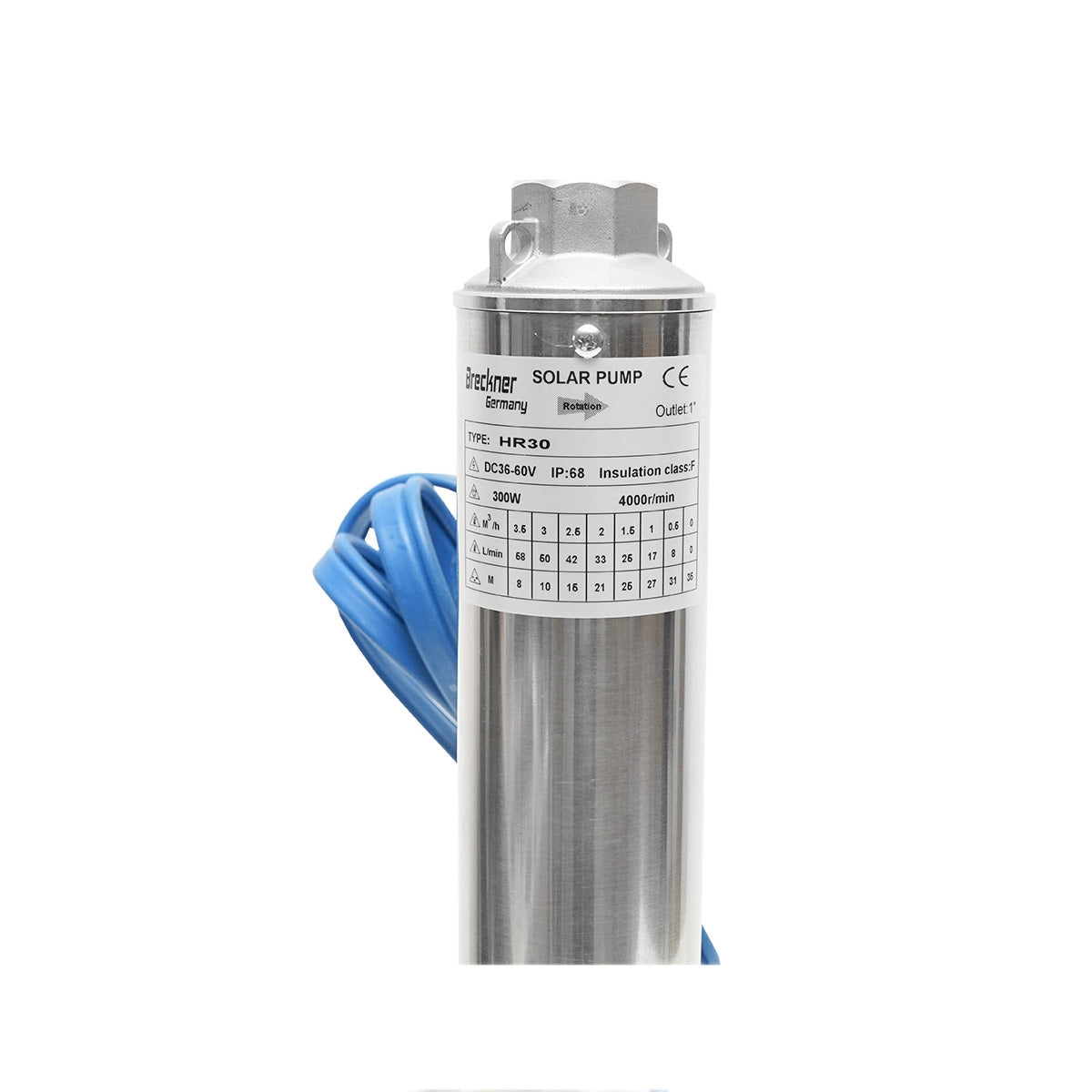 Потопяема водна помпа 300W, 24V дебит 3.5m3/h, D75мм с контролер за соларен фотоволтаичен панел Breckner Germany