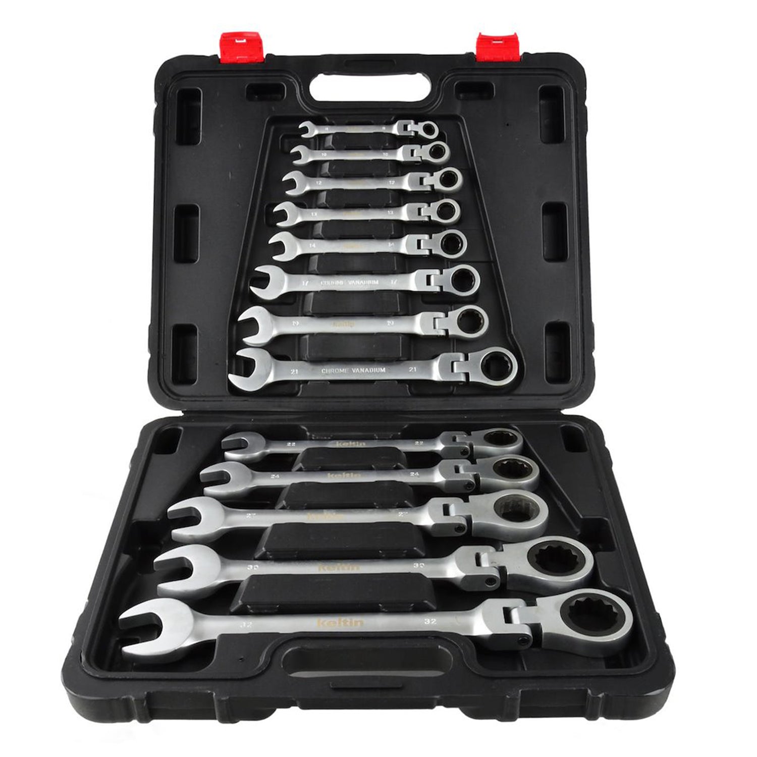 Комплект шарнирни комбинирани гаечни ключа с тресчотка, 8-32 мм, 13 бр. KELTIN