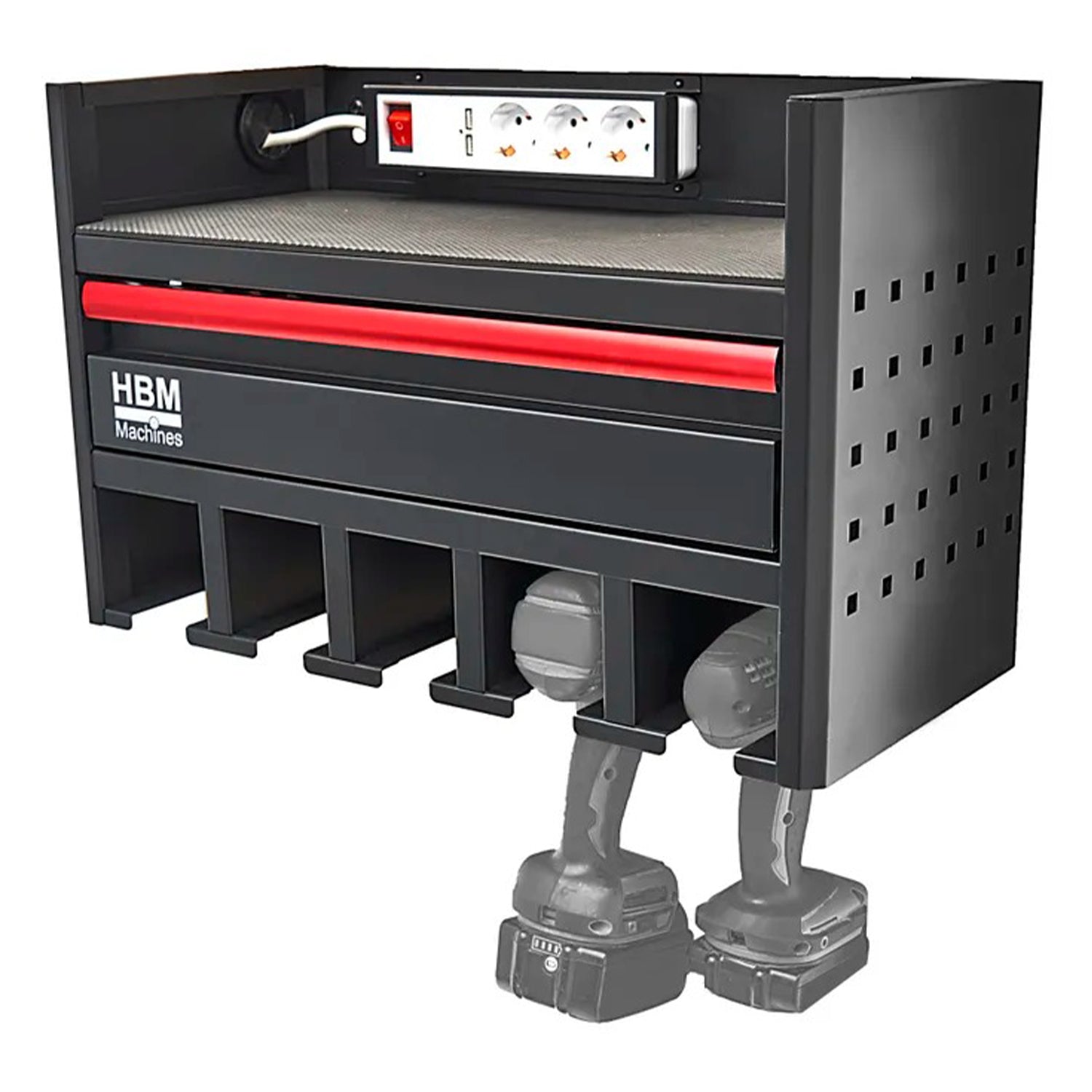 Стенен шкаф, органайзер за електрически и пневматични инструменти, 1 чекмедже, контакт 220V