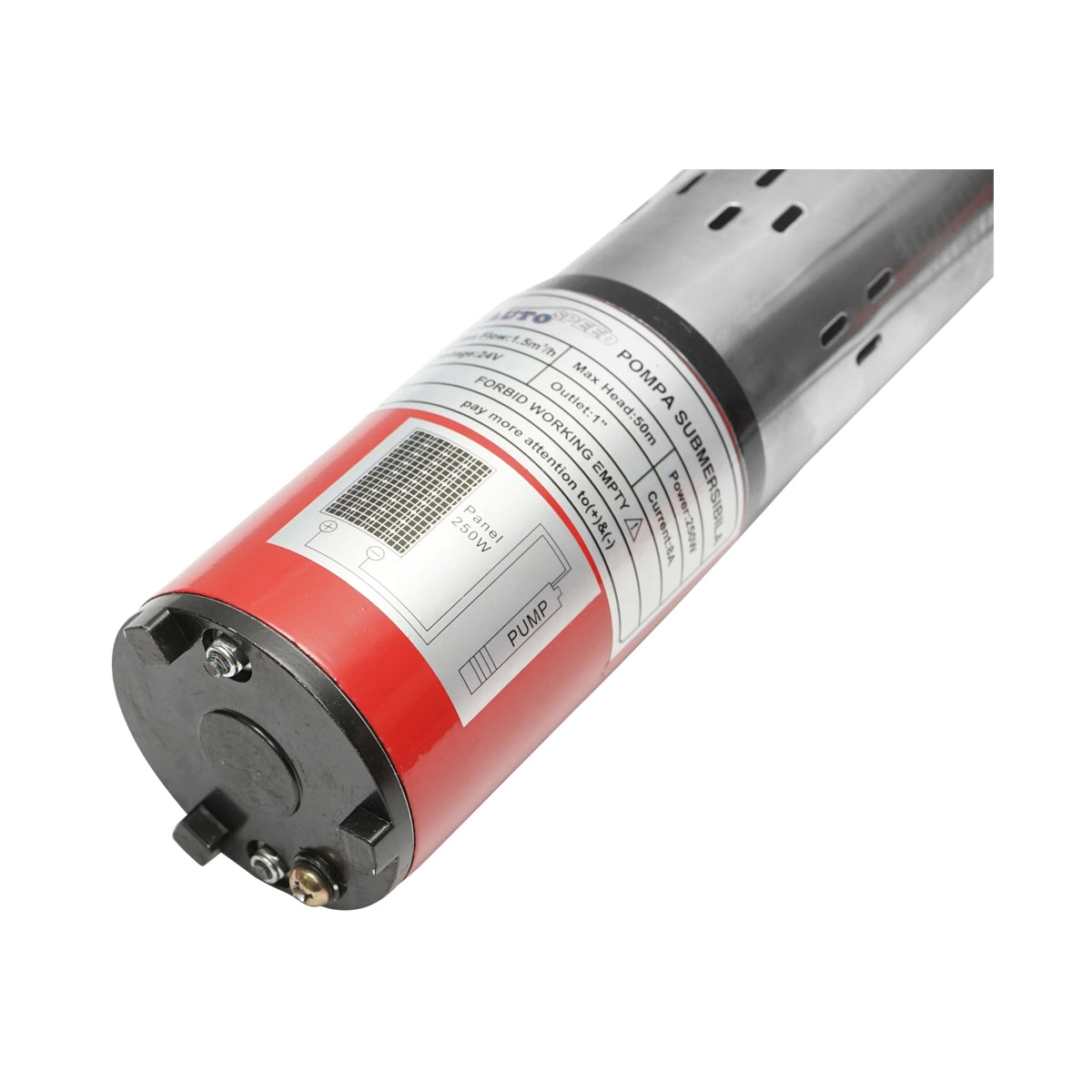 Потопяема водна помпа за слънчев панел 24V/250W 8A дебит 1,5 m3/h, D80 мм