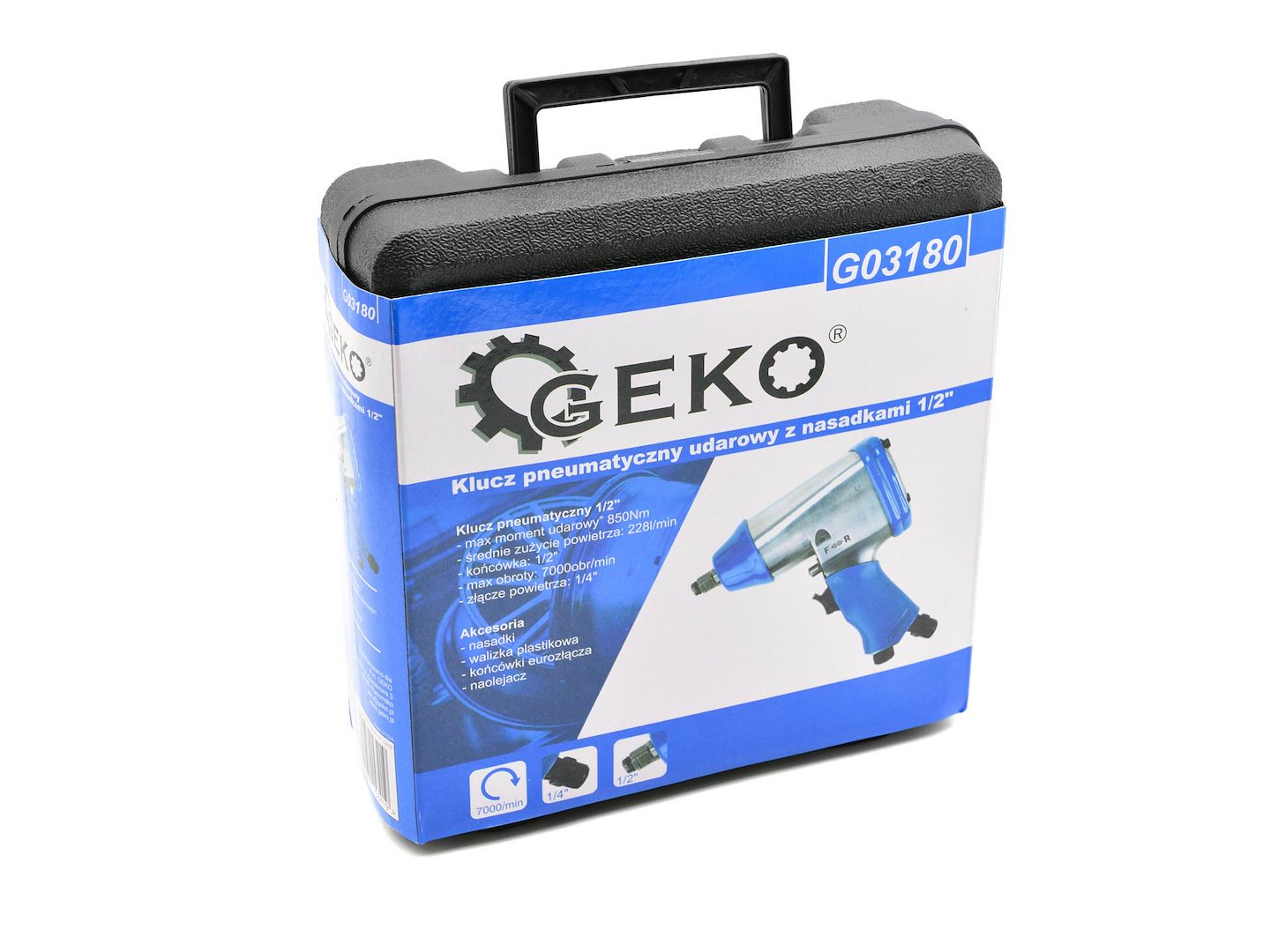 Комплект пневматичен ударен гайковерт 1/2" с вложки 9-27 мм GEKO