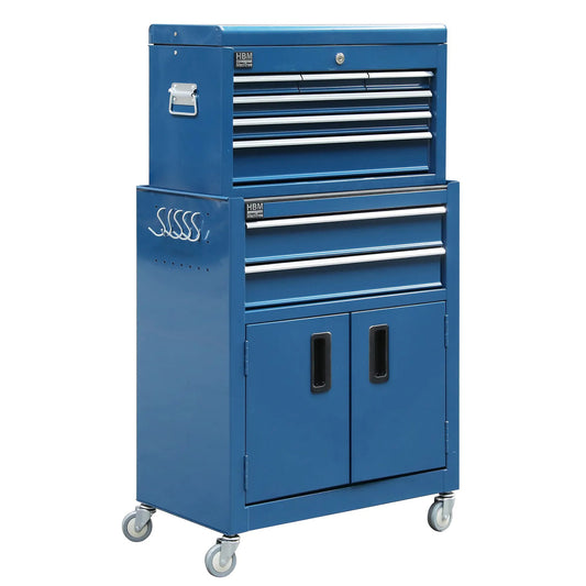 Метален шкаф за инструменти premium, 2 части, 6 чекмеджета, 2 врати, син, HBM Холандия, 61.4 х 33 х 106.4 см