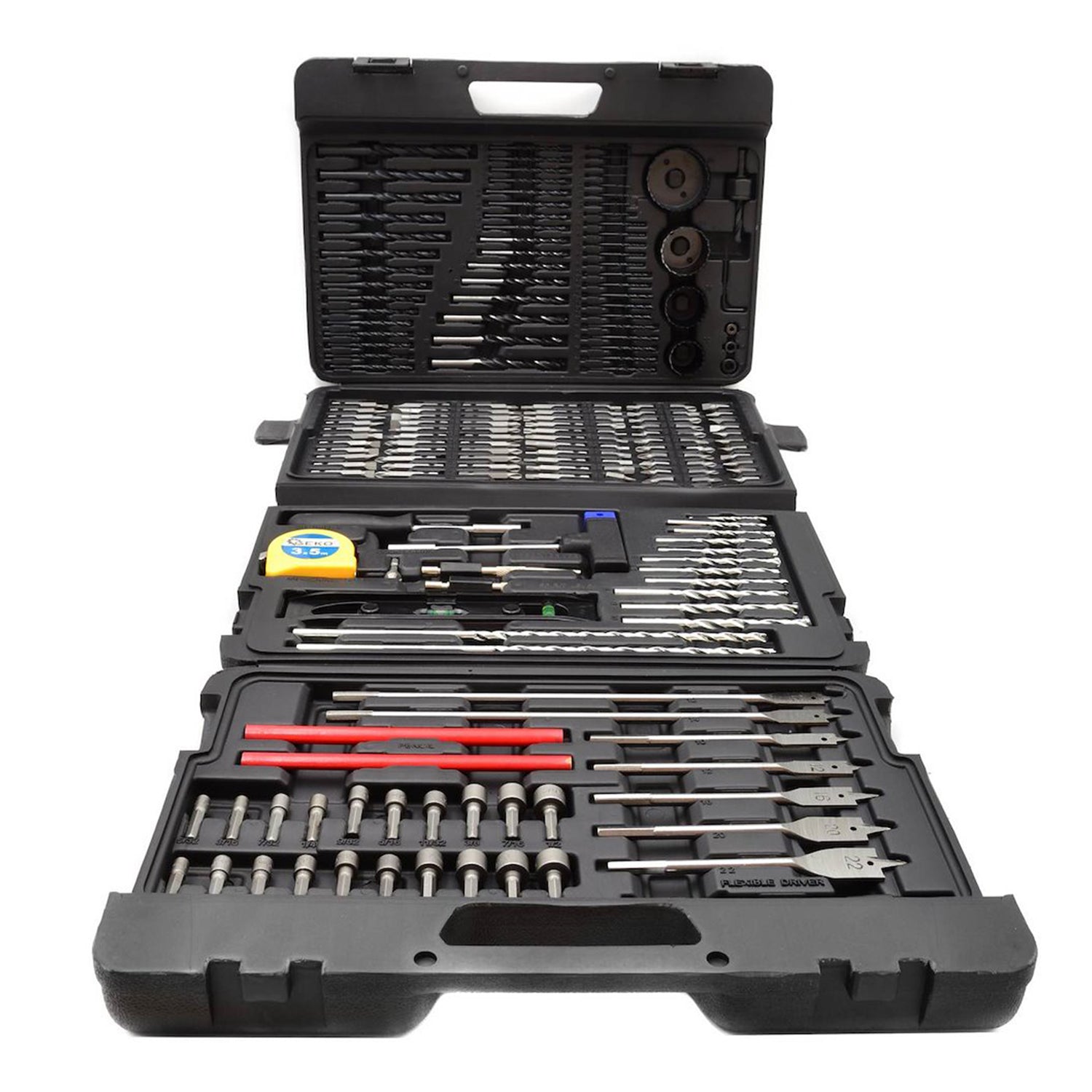 Комплект 217 части свредла, битове, вложки и аксесоари за бормашина и отвертка – метал, дърво, бетон