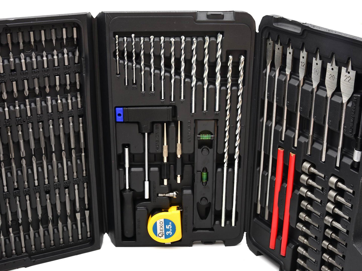 Комплект 217 части свредла, битове, вложки и аксесоари за бормашина и отвертка – метал, дърво, бетон