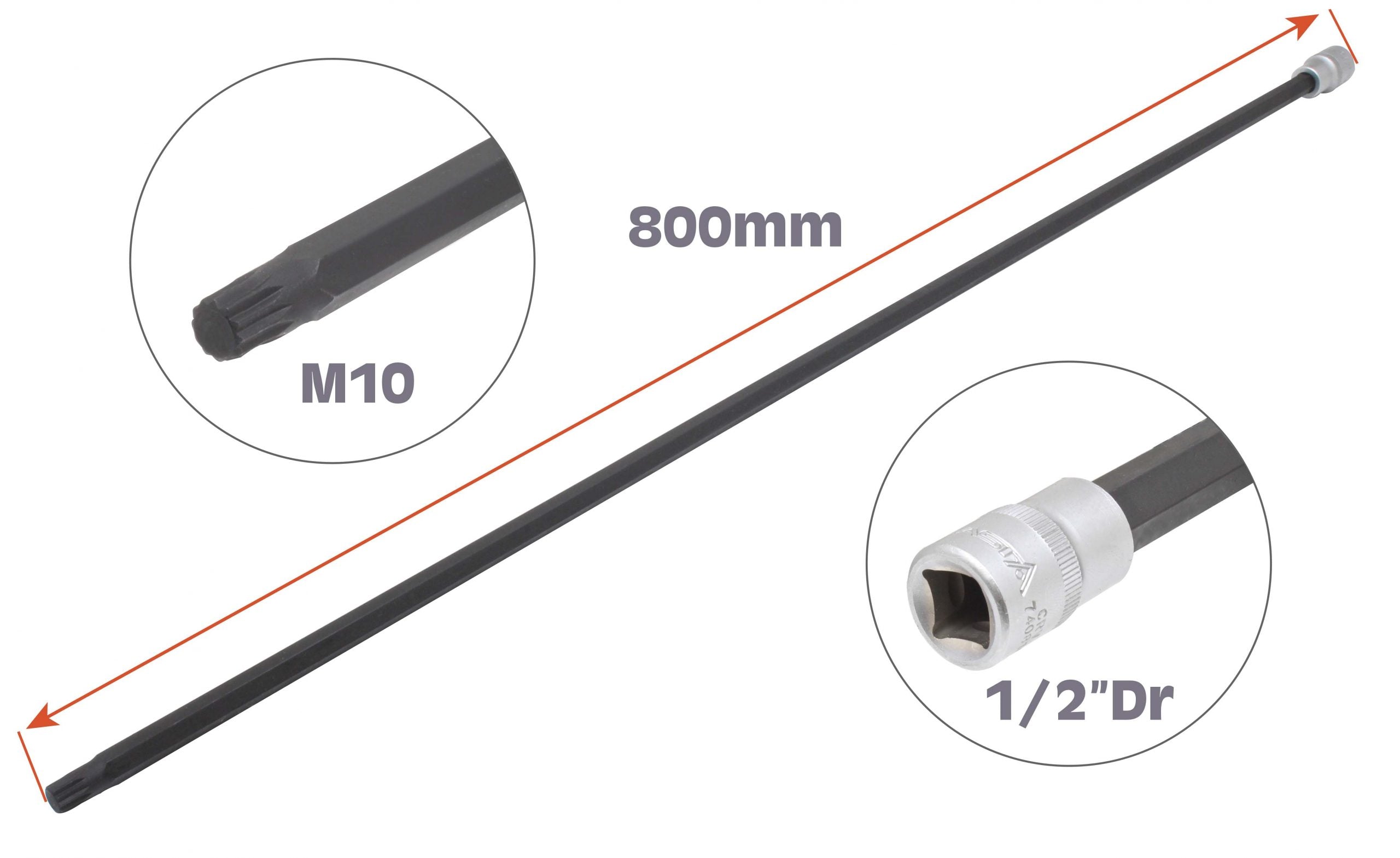 Бит SPLINE M10 1/2 екстра дълъг 800 мм за вал VW AUDI VAG