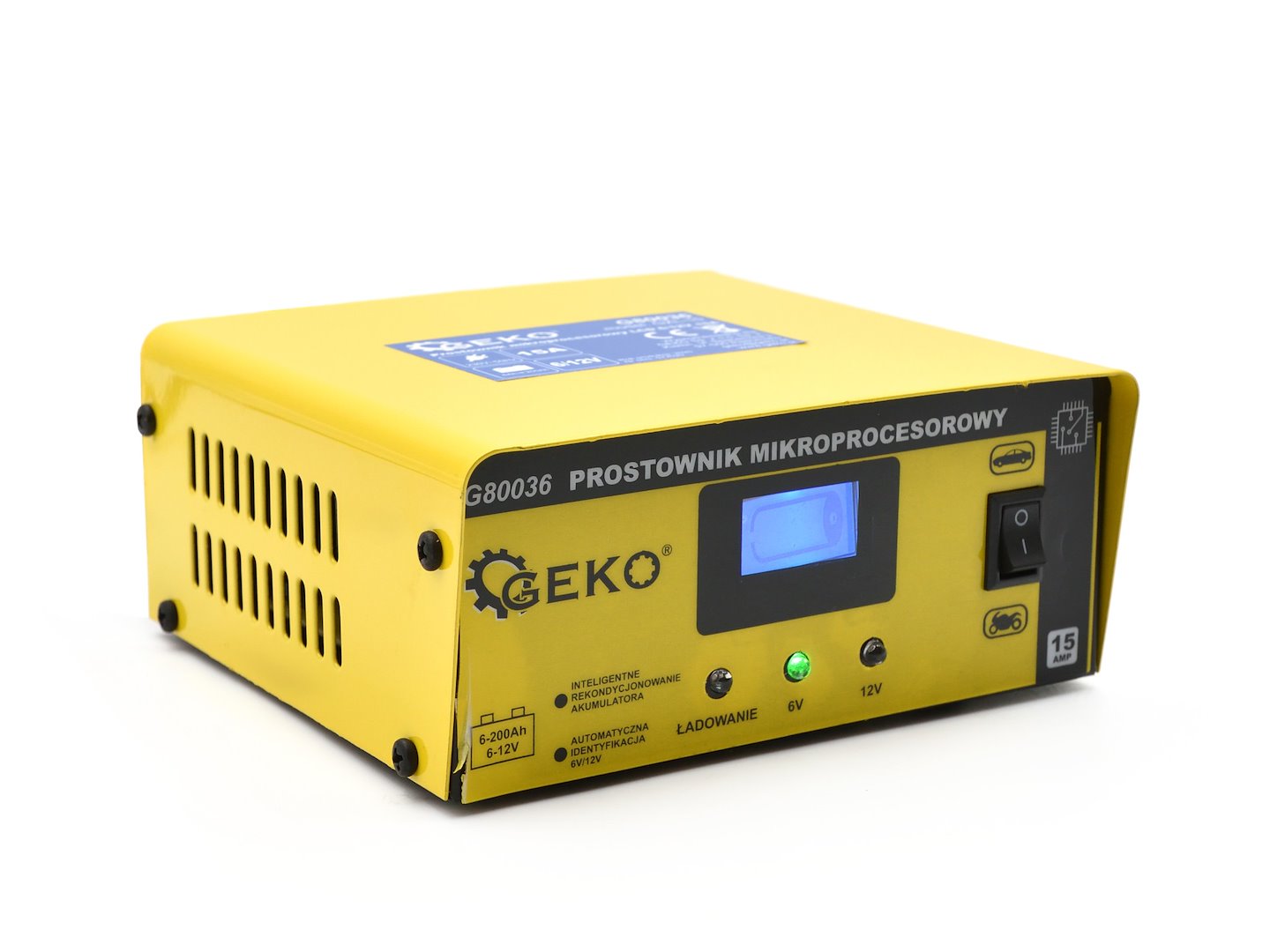 Зарядно устройство микропроцесор LCD 6/12V 15A за автомобилни акумулатори 6-200Ah - GEKO