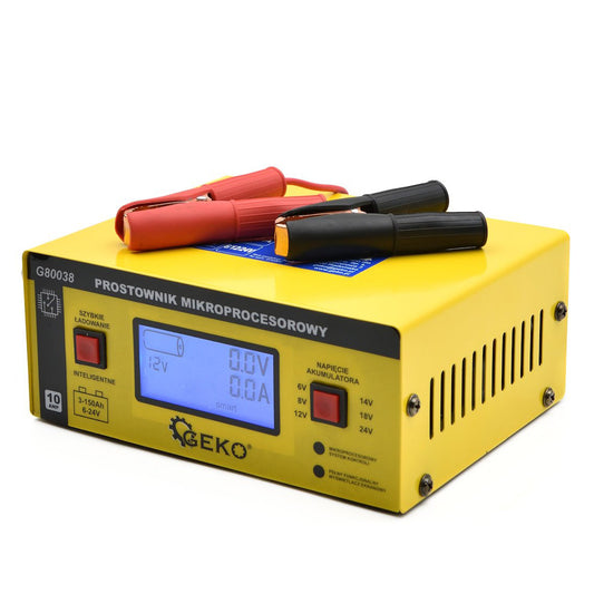 Зарядно устройство микропроцесор LCD 6/12/24V 10A за автомобилни акумулатори 6-150Ah - GEKO