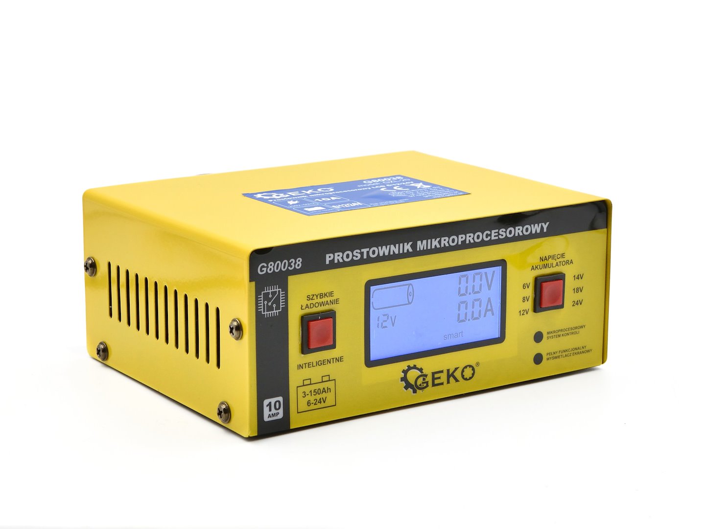 Зарядно устройство микропроцесор LCD 6/12/24V 10A за автомобилни акумулатори 6-150Ah - GEKO