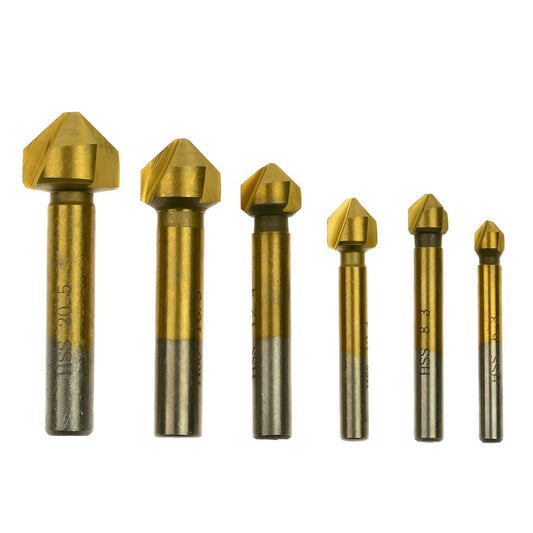 Комплект 6 конични фрези HSS с титаново покритие, диаметри 6,3–20,5 мм, за металообработка