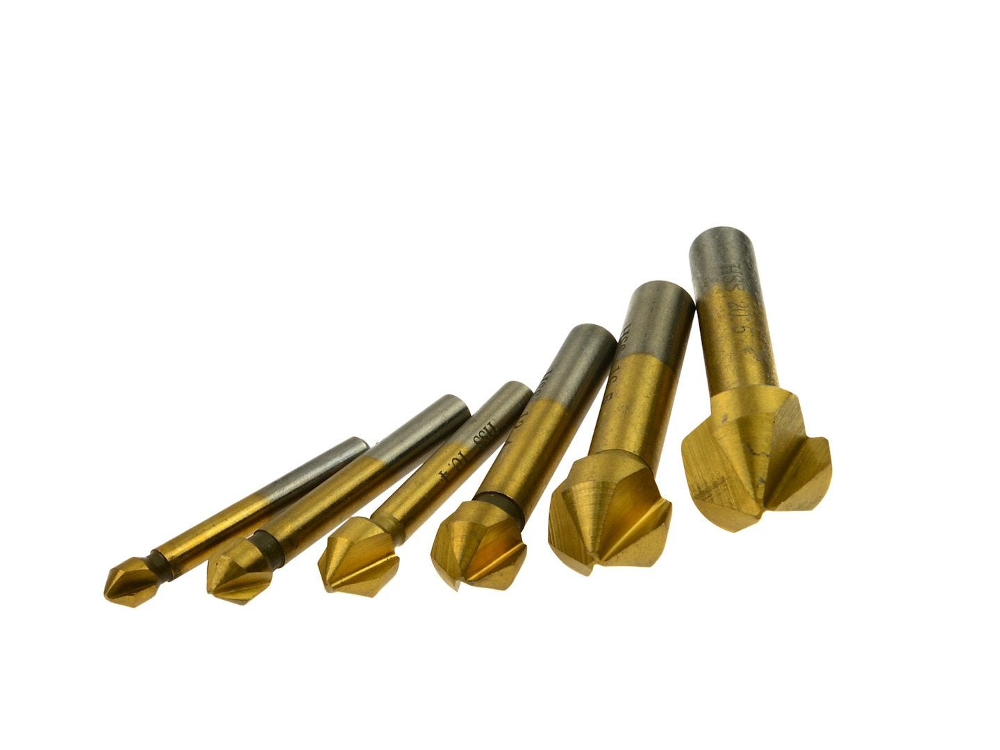 Комплект 6 конични фрези HSS с титаново покритие, диаметри 6,3–20,5 мм, за металообработка