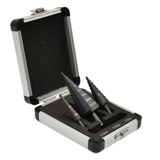 Комплект 3 стъпаловидни конични свредла HSS М2 4-12 / 4-20 / 4-32 мм за метал и пластмаса - TVARDY