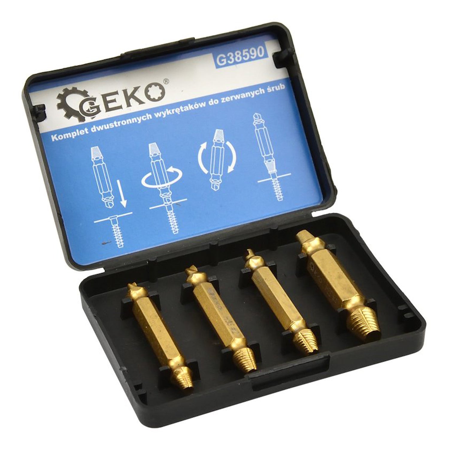 Комплект 4 двойни екстрактора за износени, повредени и счупени HSS винтове - GEKO