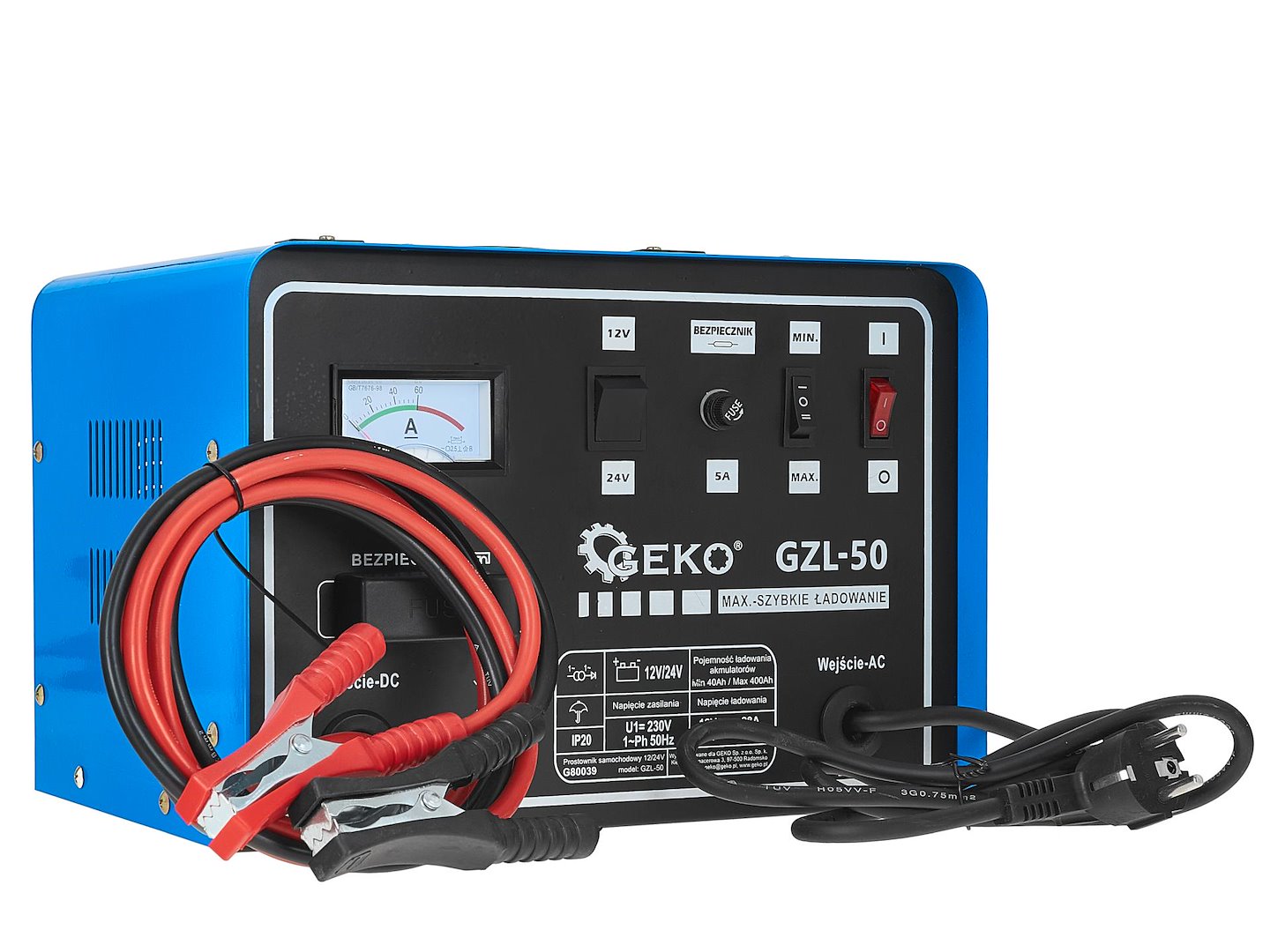 Зарядно устройство 12/24V GZL-50 28/25A за автомобилни акумулатори 40-400Ah с бързо зареждане - GEKO