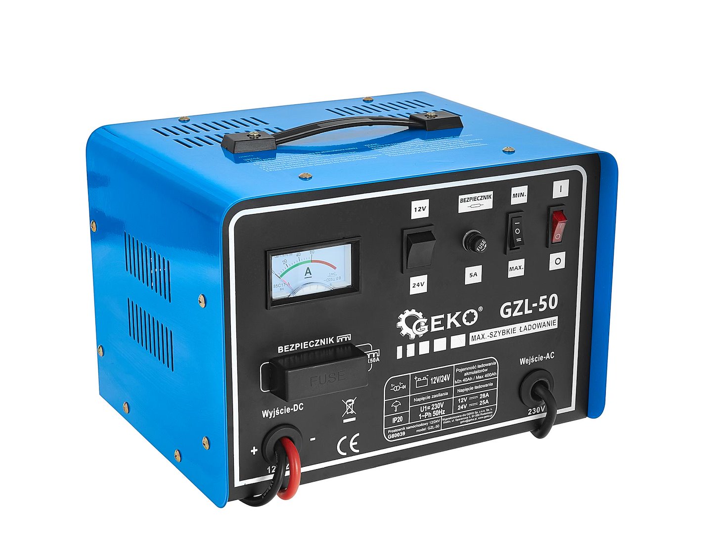Зарядно устройство 12/24V GZL-50 28/25A за автомобилни акумулатори 40-400Ah с бързо зареждане - GEKO