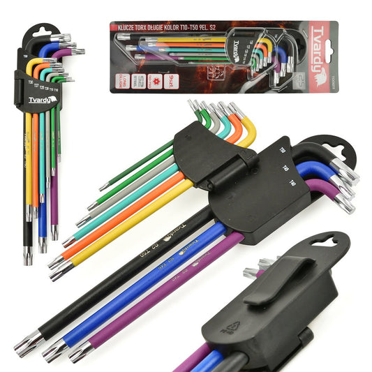 Комплект 9 цветни ключа торкс тип L с опора TVARDY