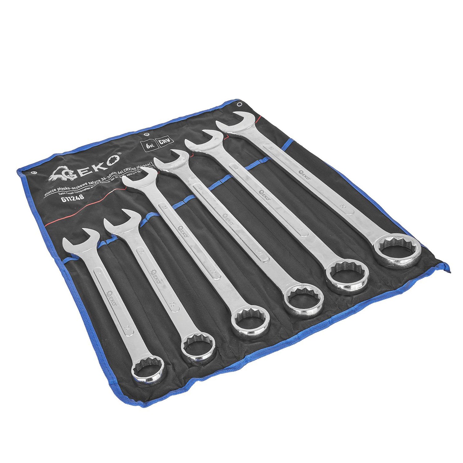 Комплект 6 фиксирани комбинирани гаечни ключове, сатенено покритие, CrV 34-50 мм - за камиони и тежки машини - GEKO