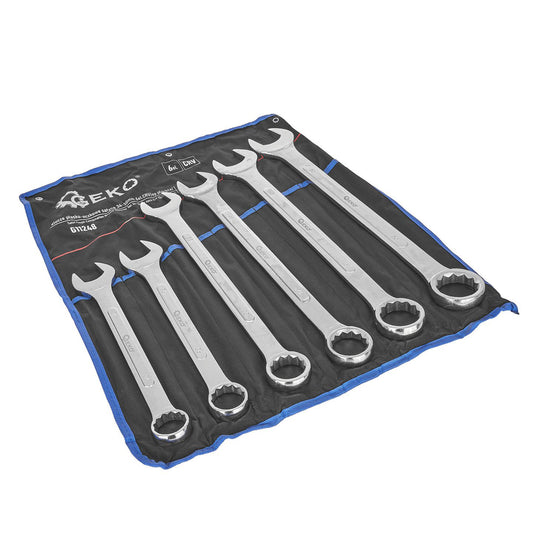 Комплект 6 фиксирани комбинирани гаечни ключове, сатенено покритие, CrV 34-50 мм - за камиони и тежки машини - GEKO