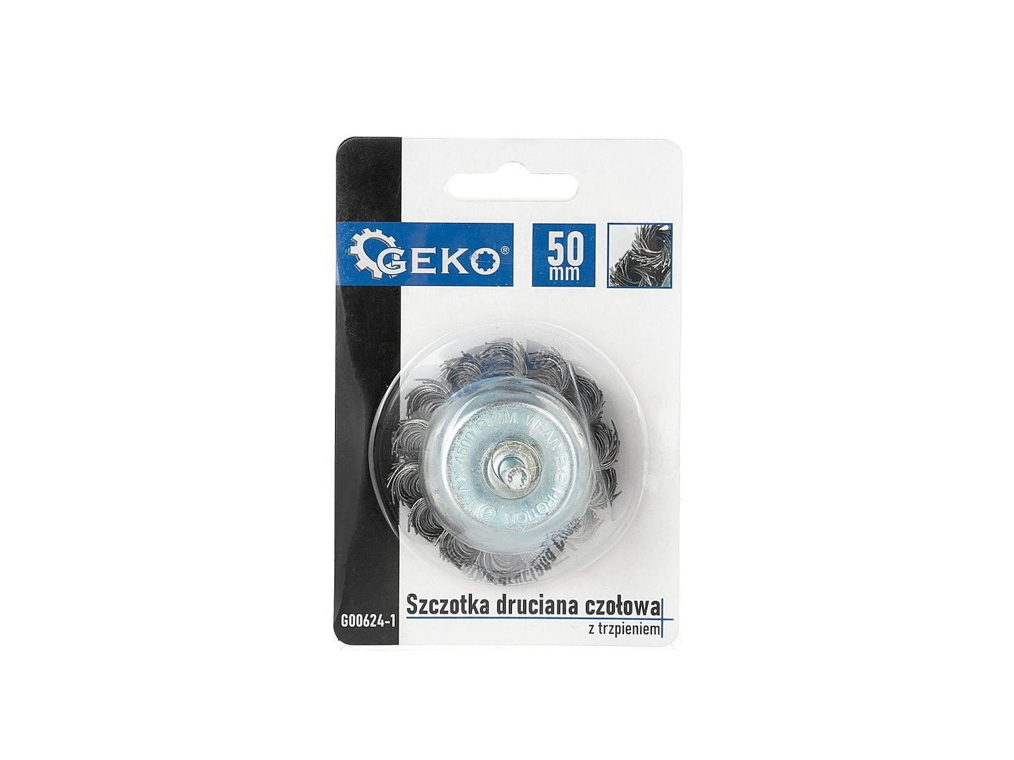 Кръгла четка от плетена тел, 50 мм, с ос - за почистване на метал - GEKO