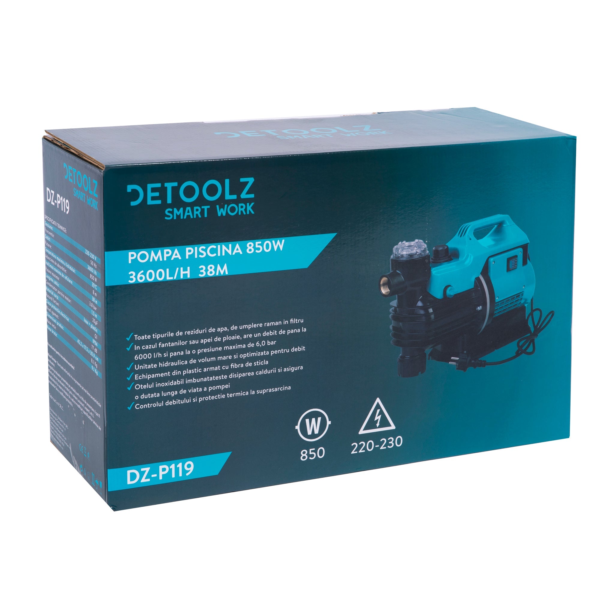 Помпа за басейн 850W дебит 3600л/час DETOOLZ