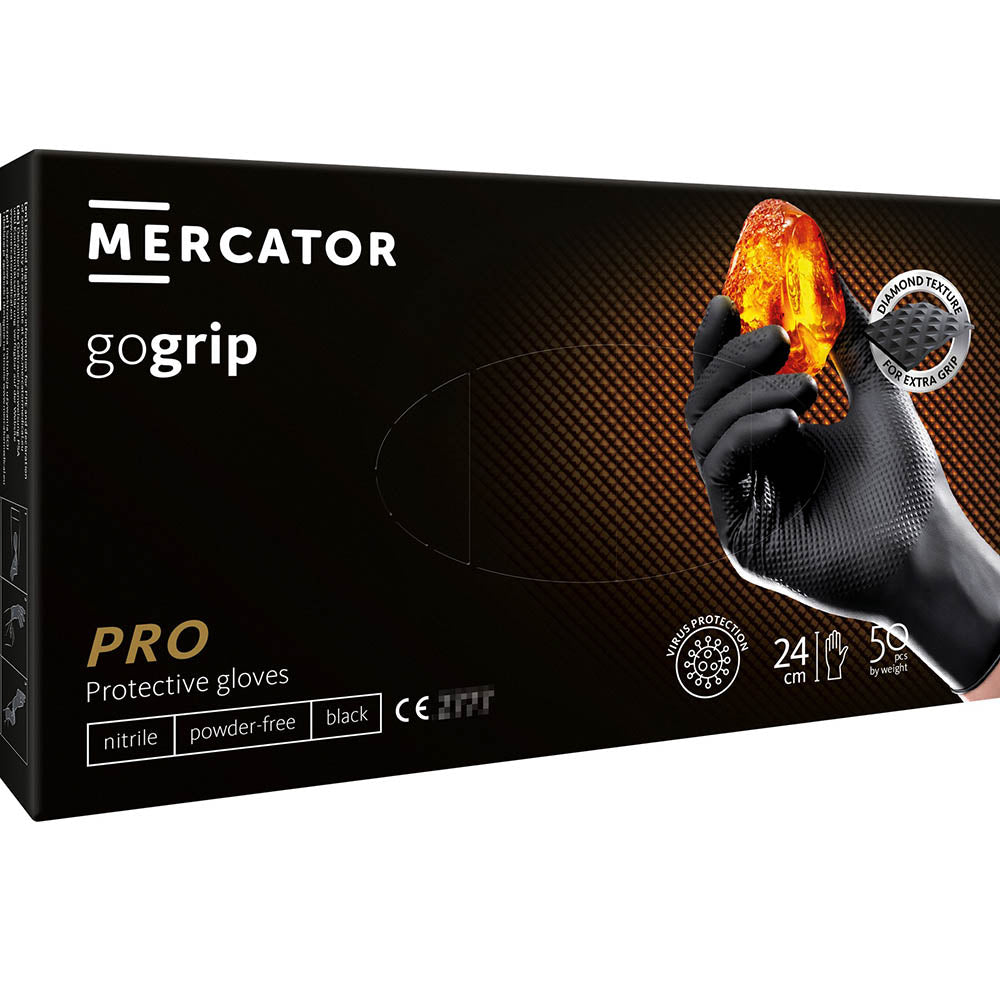 Премиум нитрилни ръкавици MERCATOR GOGRIP за механици, размер XL 50 бр. черни