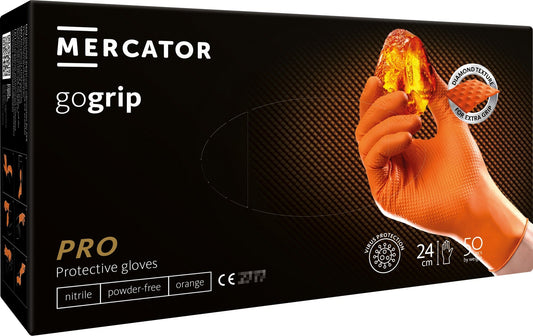 Премиум нитрилни ръкавици MERCATOR GOGRIP за механици, размер L 50 бр. оранжеви