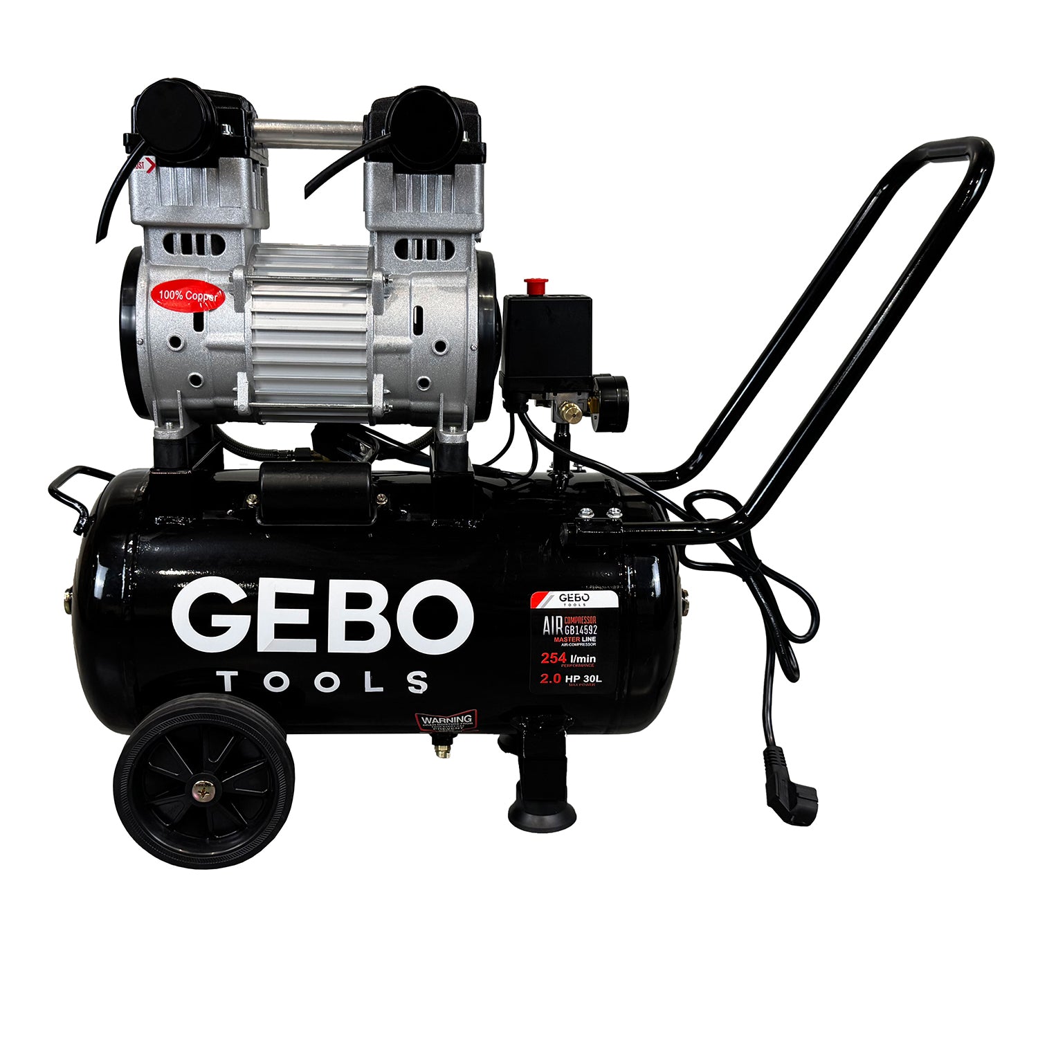 Безшумен компресор без масло 30 л GEBO TOOLS