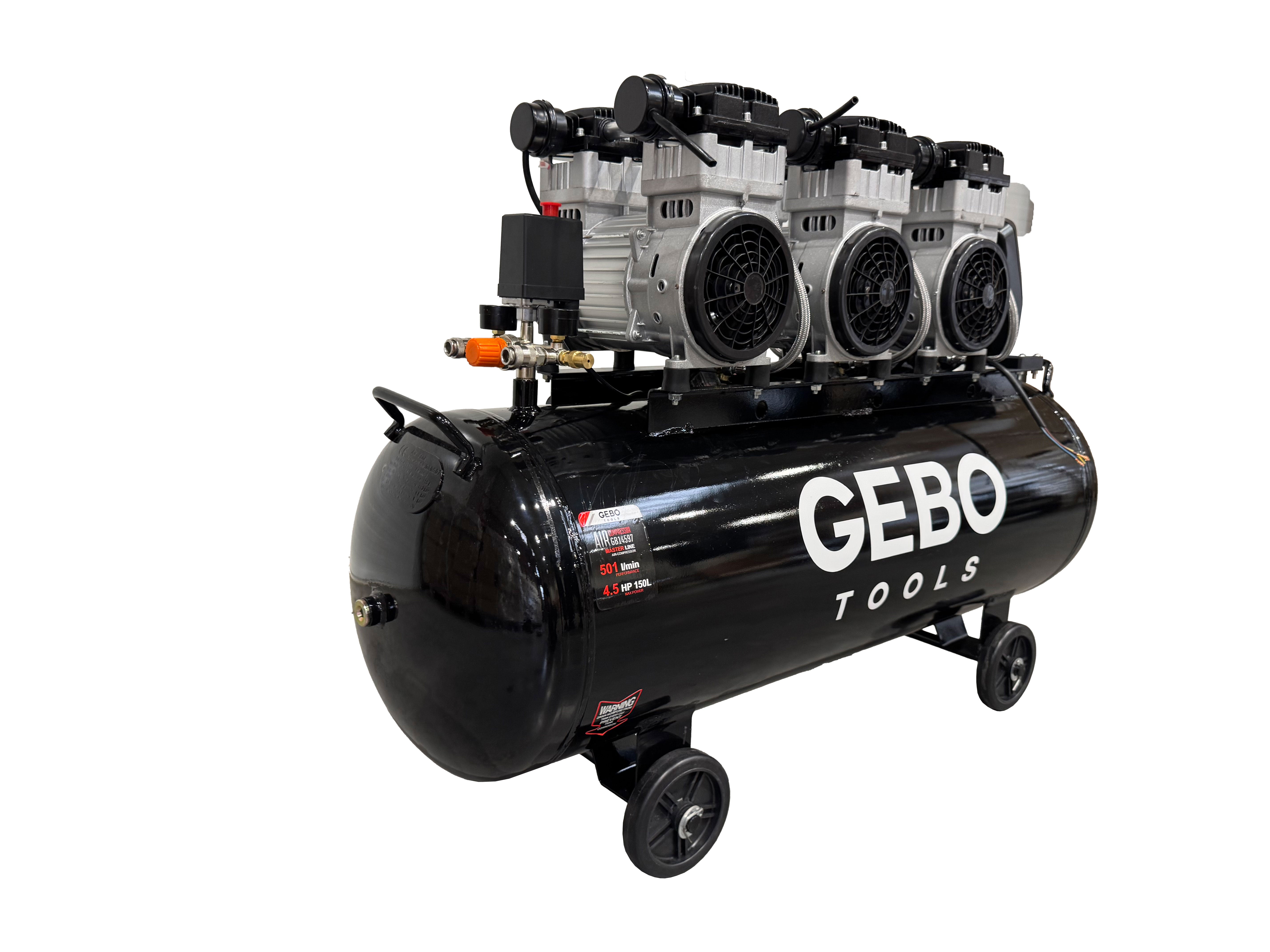 Безшумен компресор с намален шум и без масло 150 л GEBO TOOLS