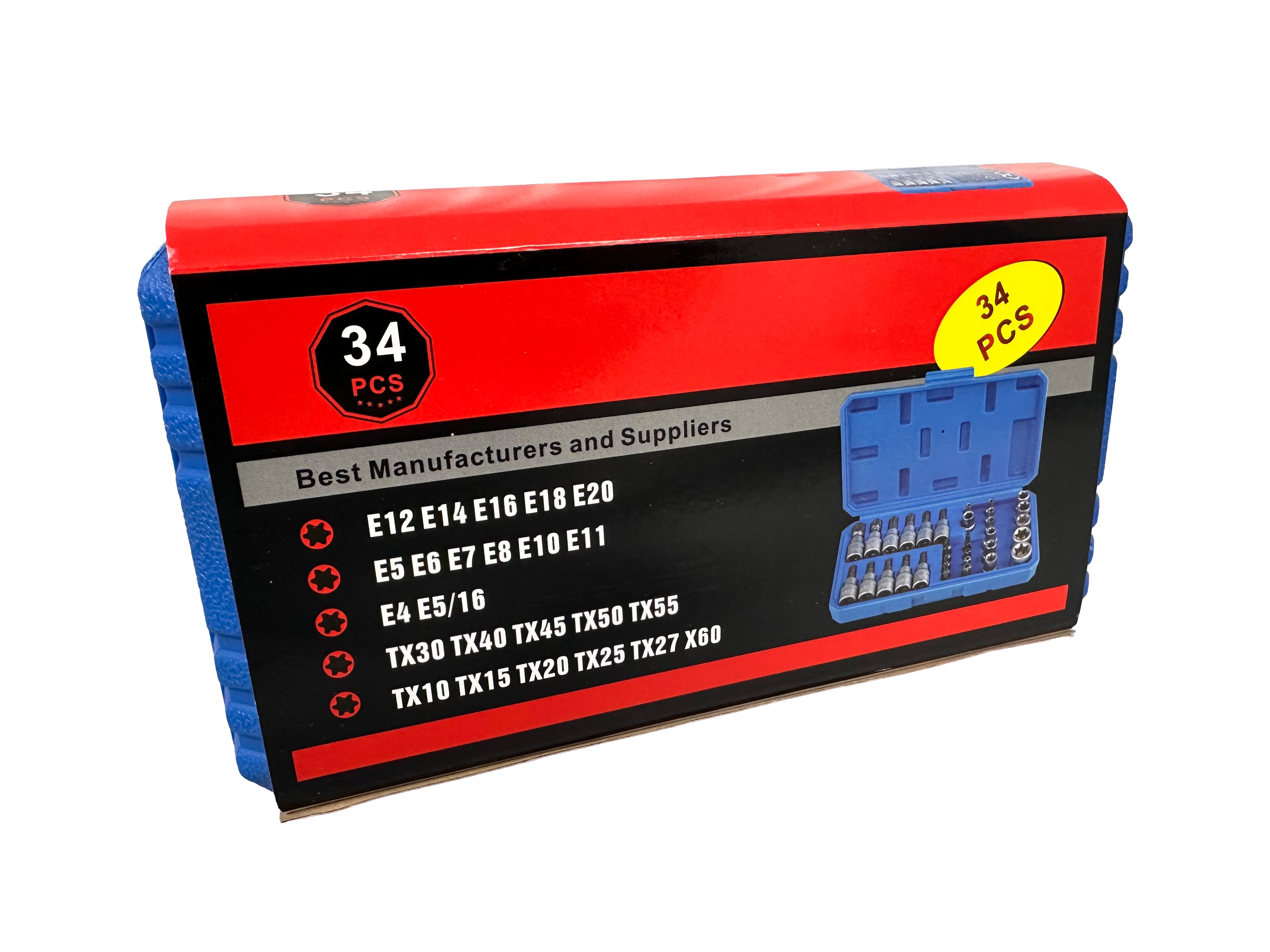 Комплект вложки torx 3/8″ 34 бр. T10-T60 E4-E20 GEBO TOOLS