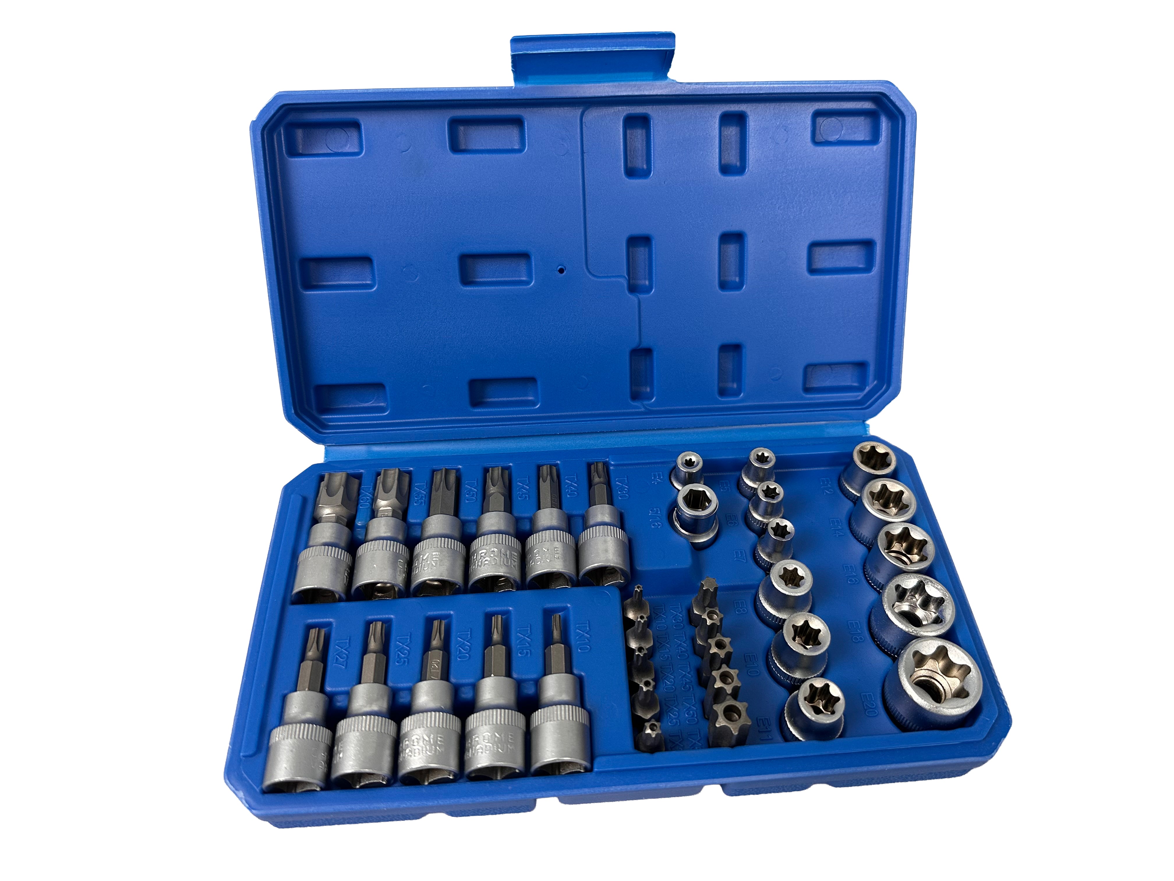 Комплект вложки torx 3/8″ 34 бр. T10-T60 E4-E20 GEBO TOOLS