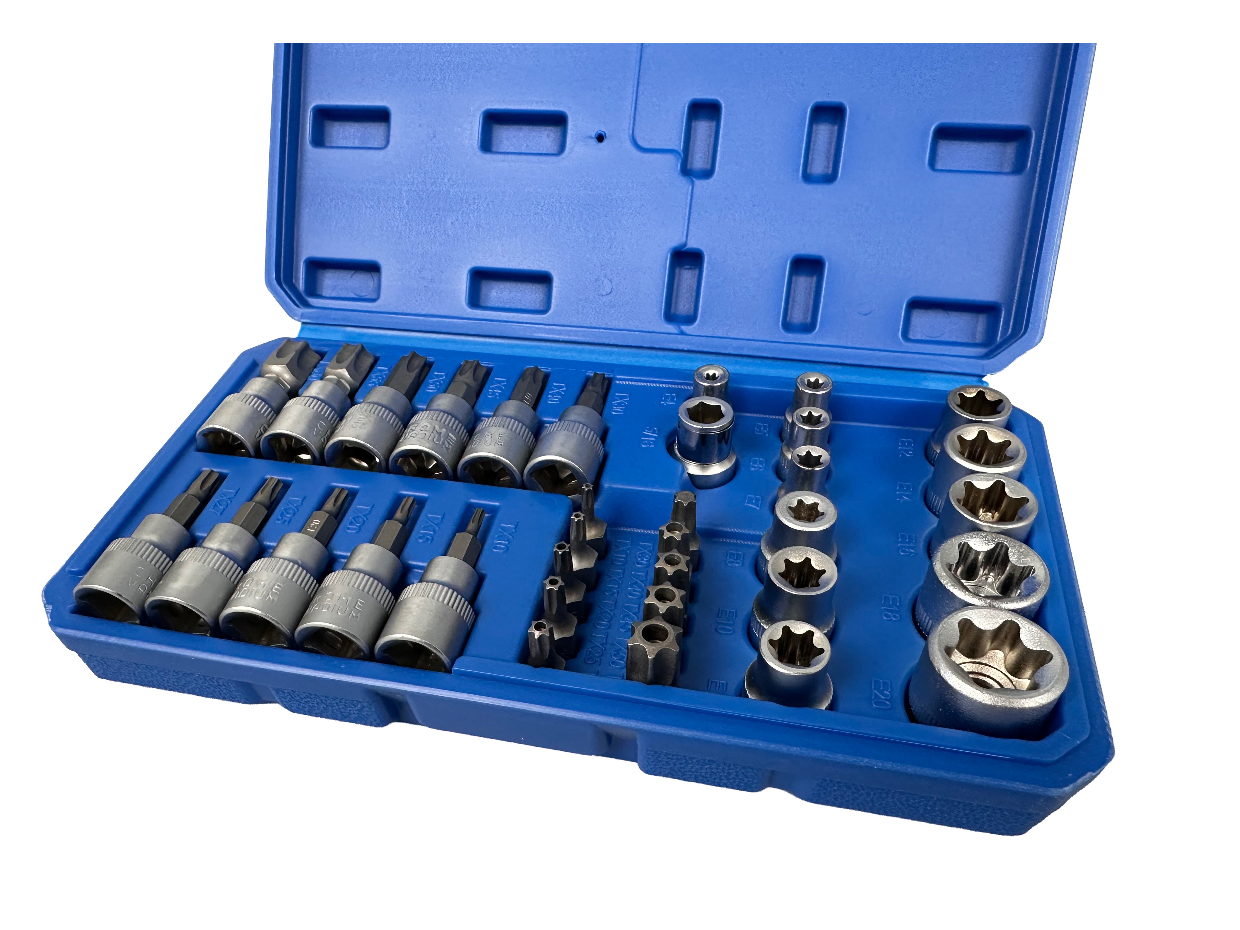 Комплект вложки torx 3/8″ 34 бр. T10-T60 E4-E20 GEBO TOOLS